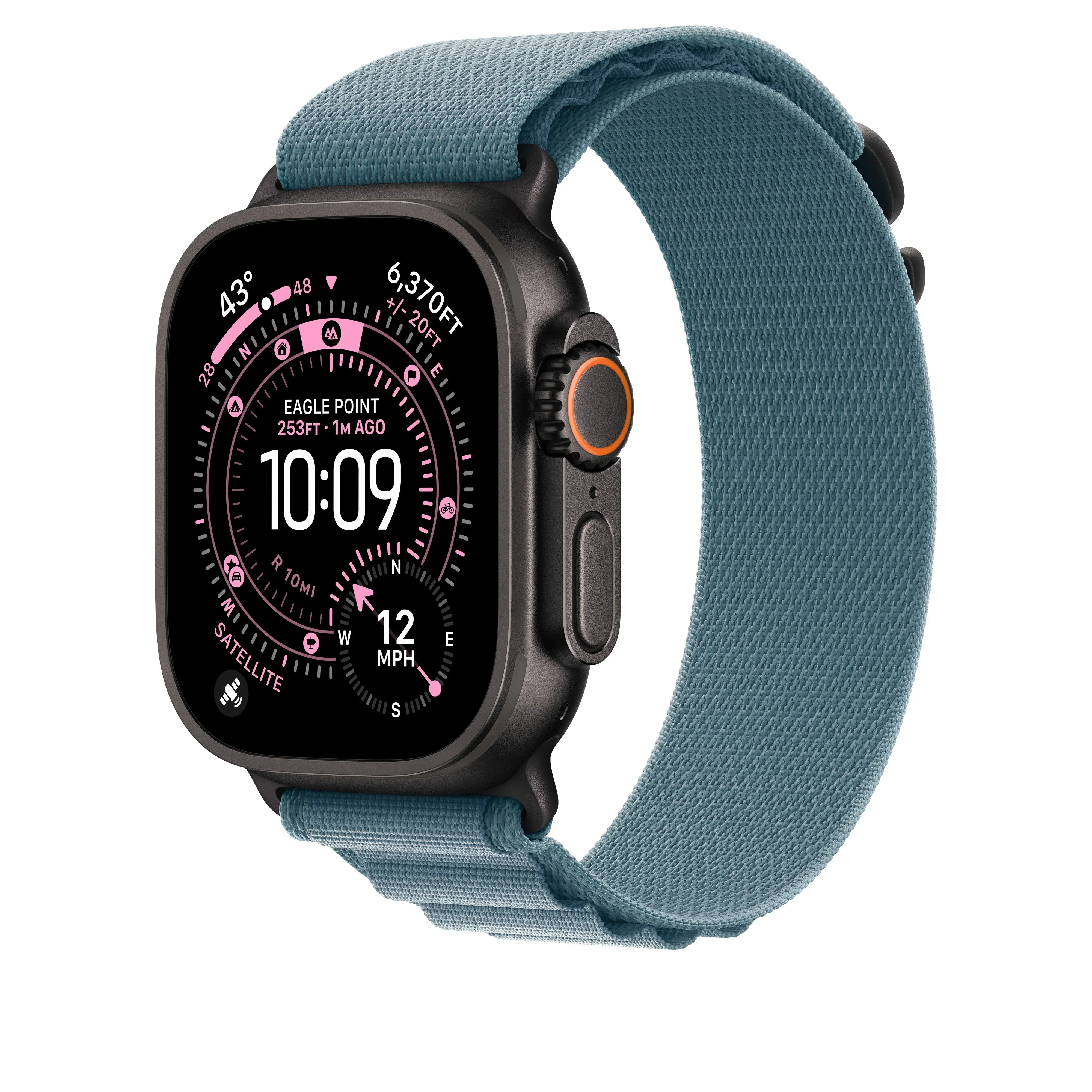 Curea Apple pentru Apple Watch 49mm Light Blue Alpine Loop Large Black Titanium Finish - Image 2