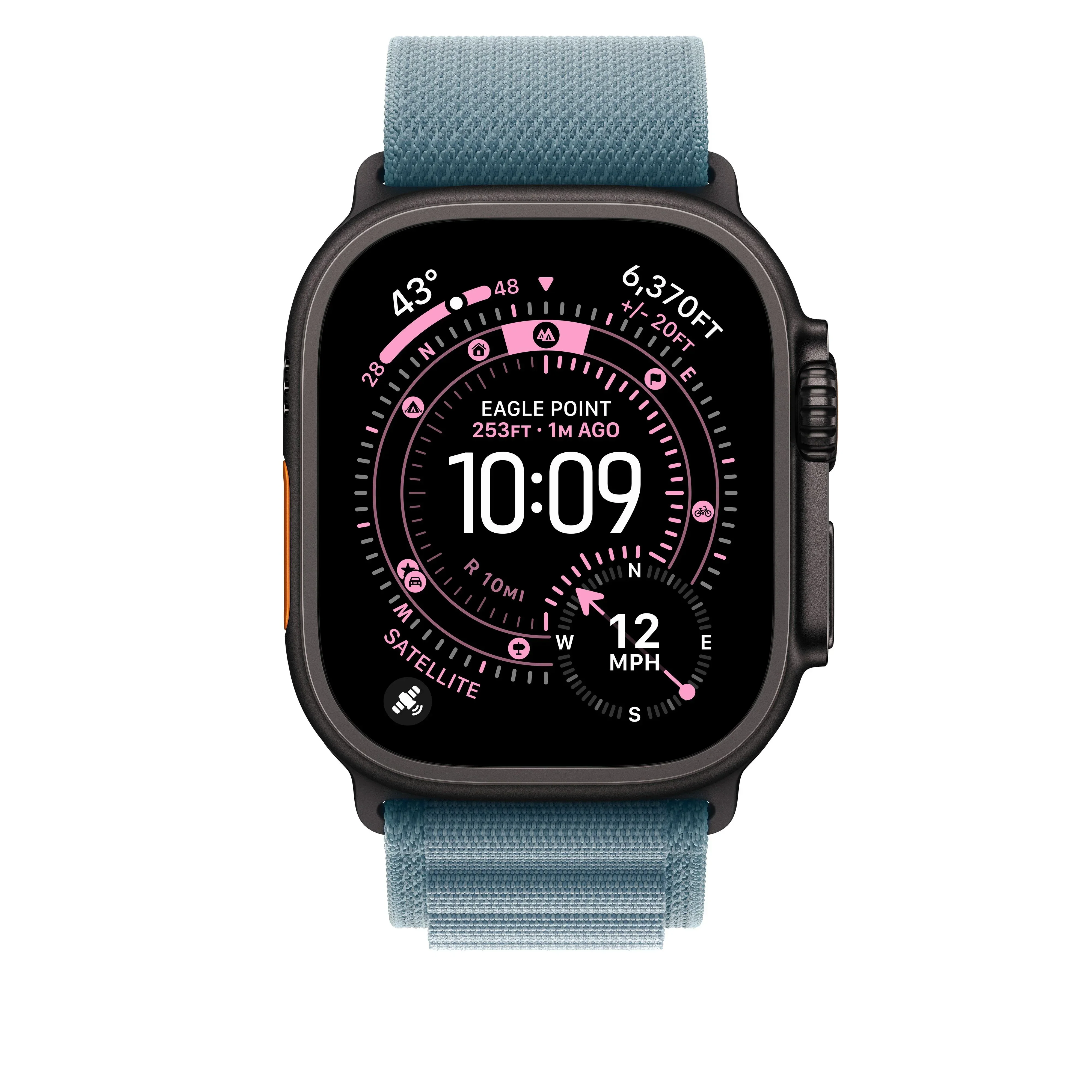 Curea Apple pentru Apple Watch 49mm Light Blue Alpine Loop Large Black Titanium Finish - Image 3