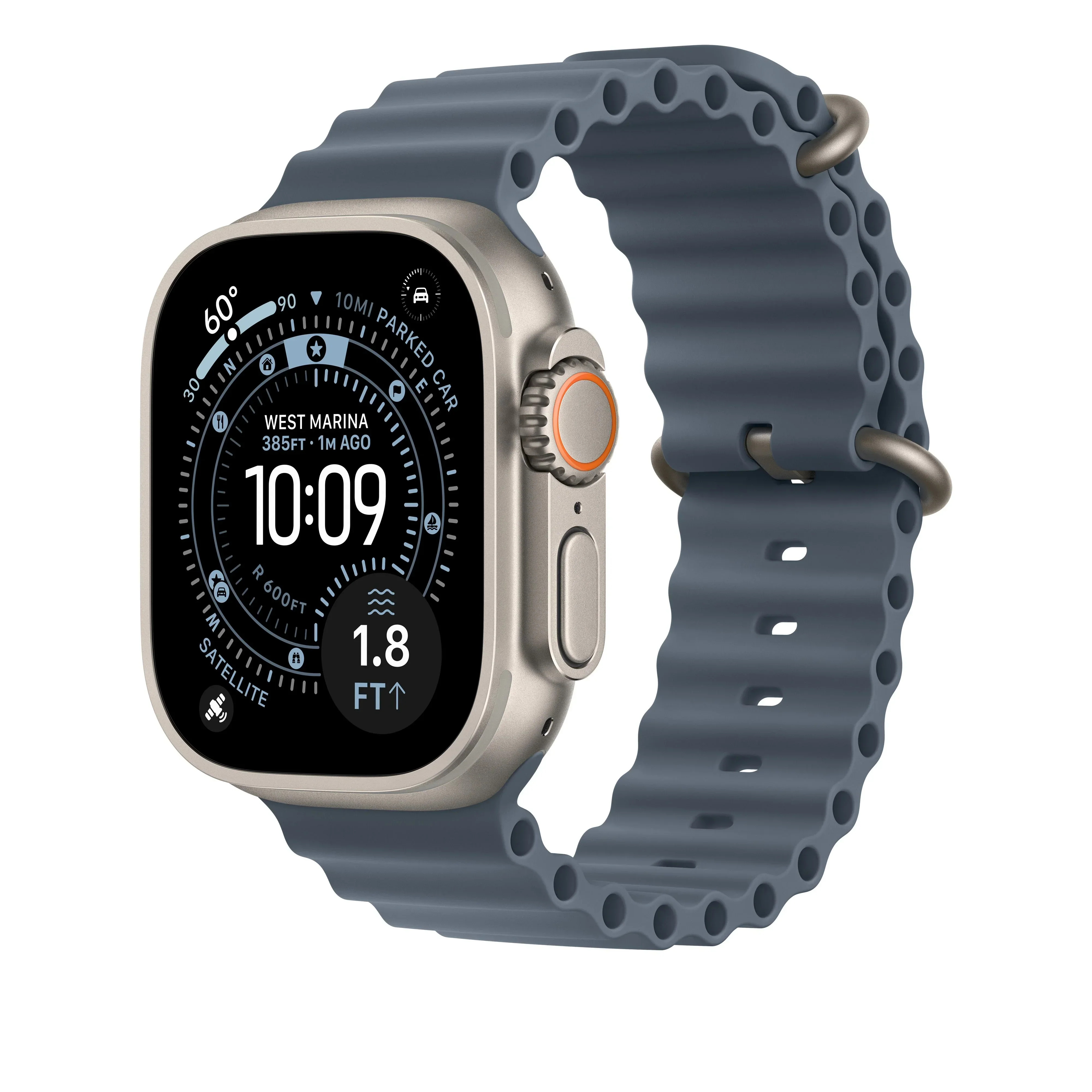Curea Apple pentru Apple Watch 49mm Anchor Blue Ocean Band Extension Natural Titanium Finish - Image 2