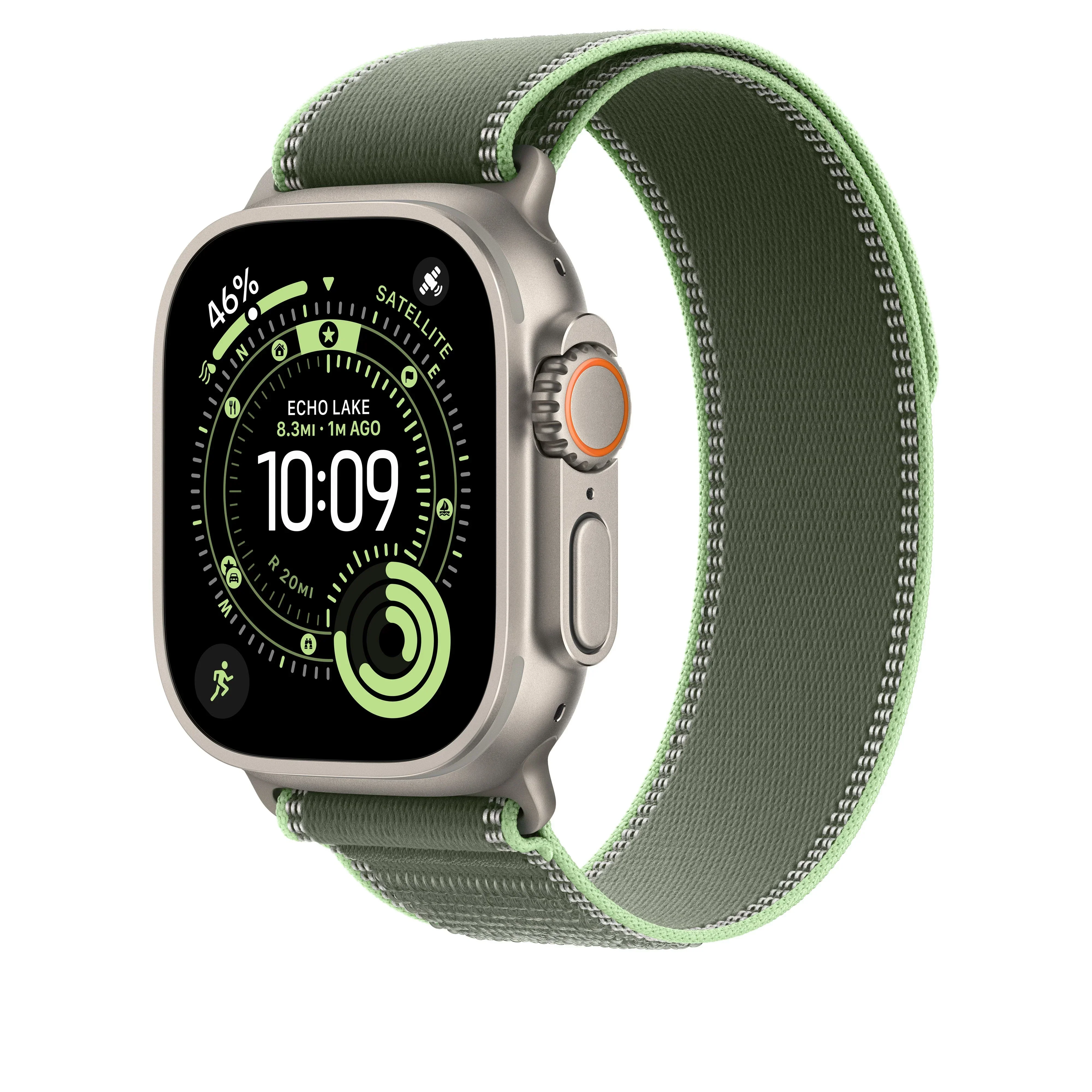 Curea Apple pentru Apple Watch 49mm Green/Neon Trail Loop – S/M Natural Titanium Finish - Image 2
