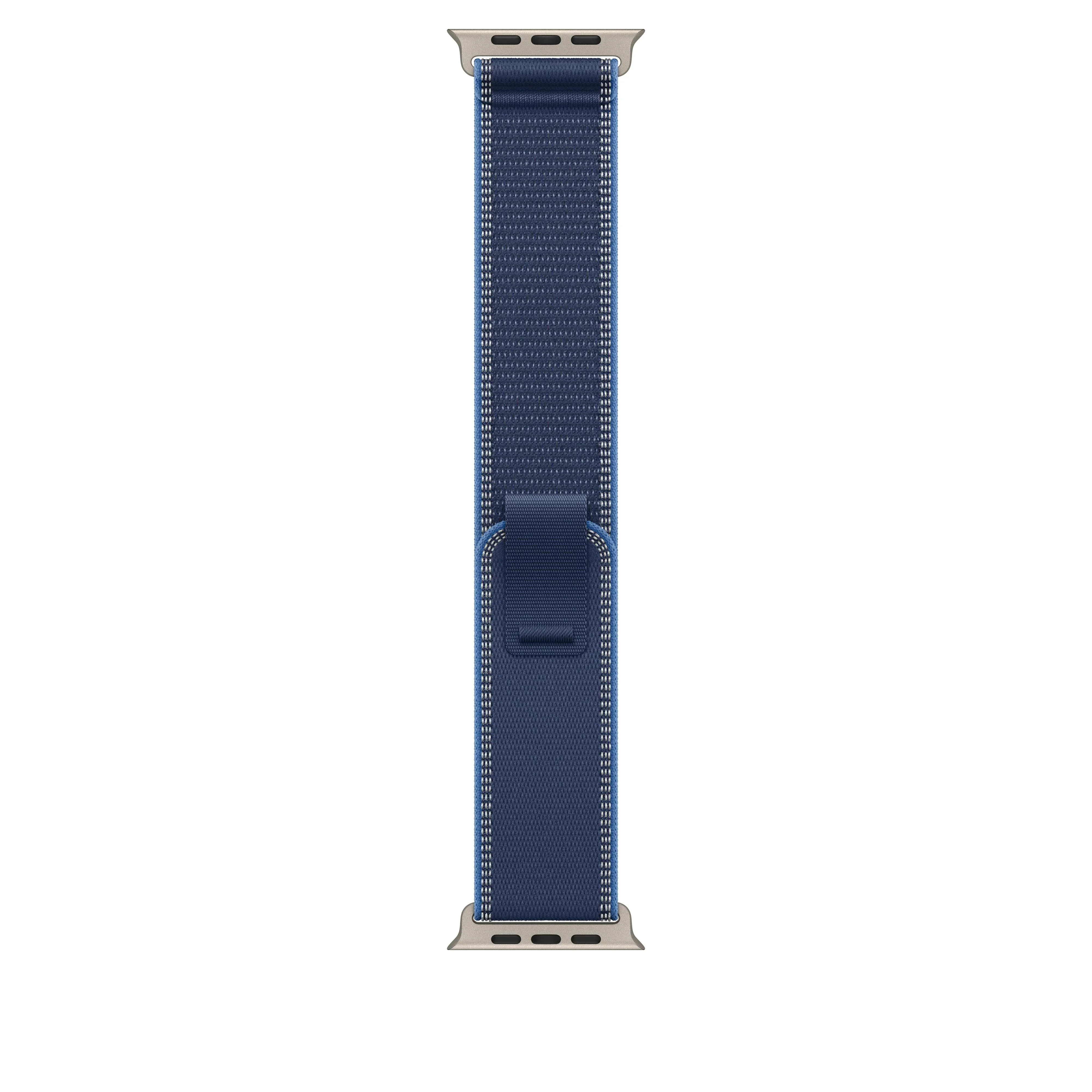 Curea Apple pentru Apple Watch 49mm Blue/Bright Blue Trail Loop – S/M Natural Titanium Finish