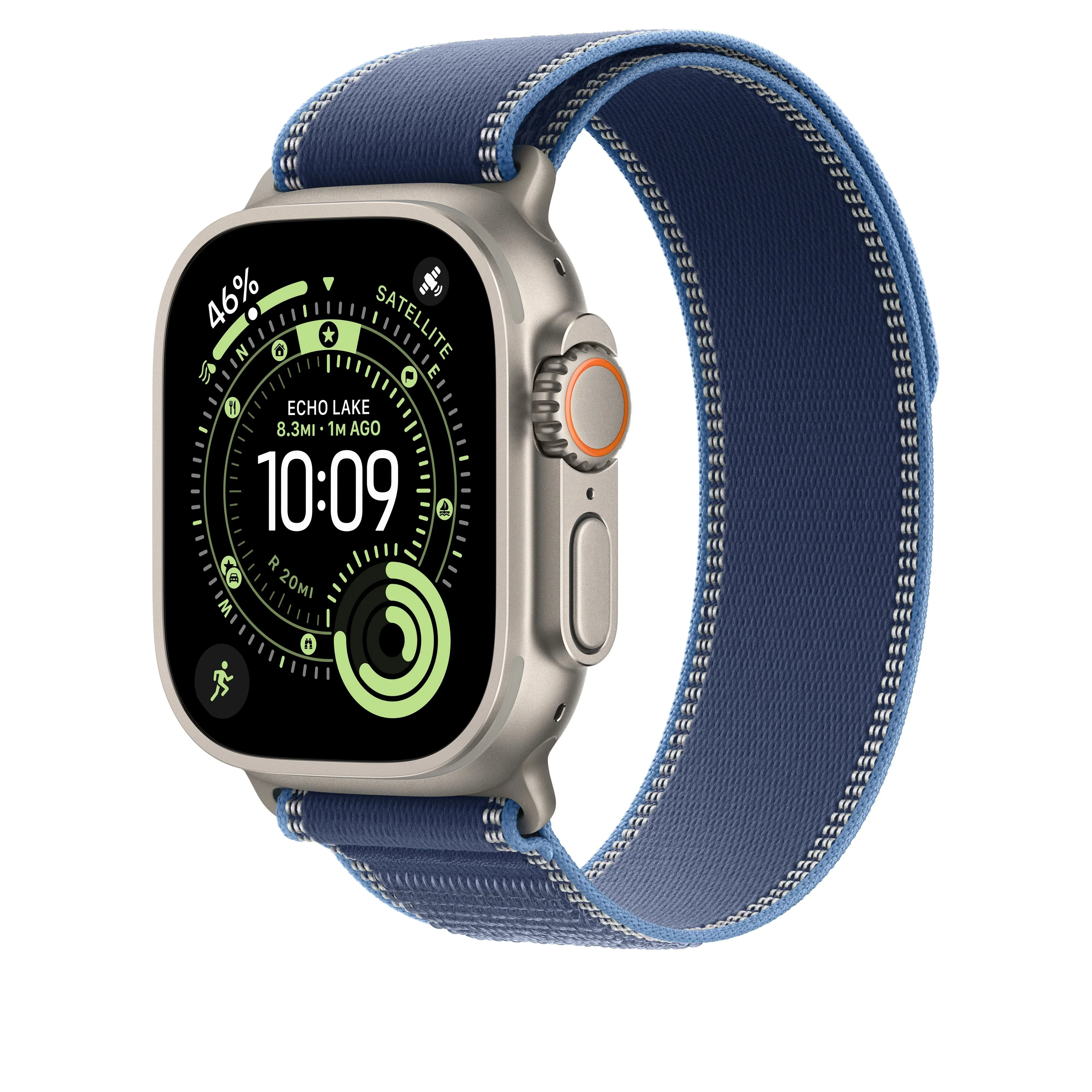Curea Apple pentru Apple Watch 49mm Blue/Bright Blue Trail Loop – S/M Natural Titanium Finish - Image 2