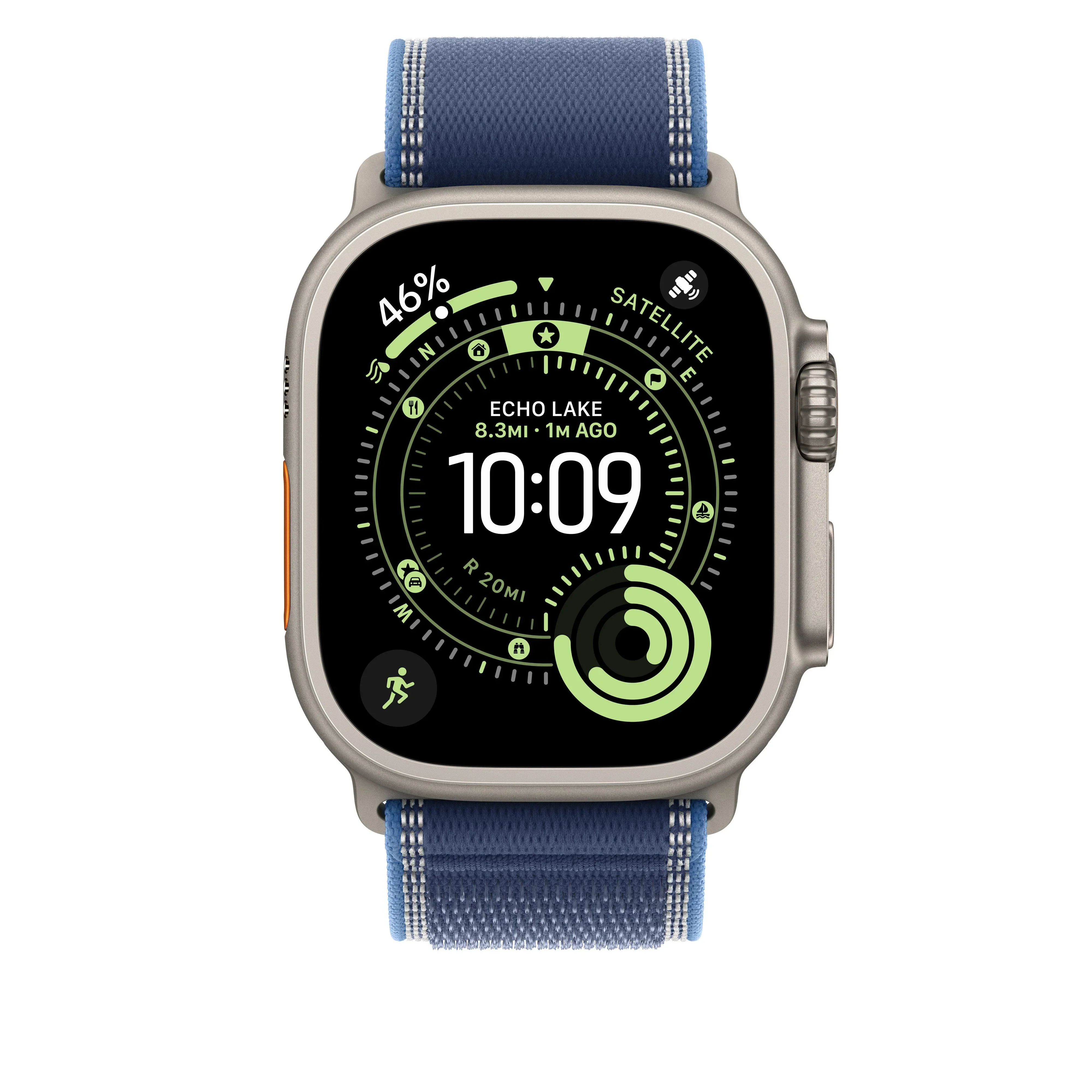 Curea Apple pentru Apple Watch 49mm Blue/Bright Blue Trail Loop – S/M Natural Titanium Finish - Image 3