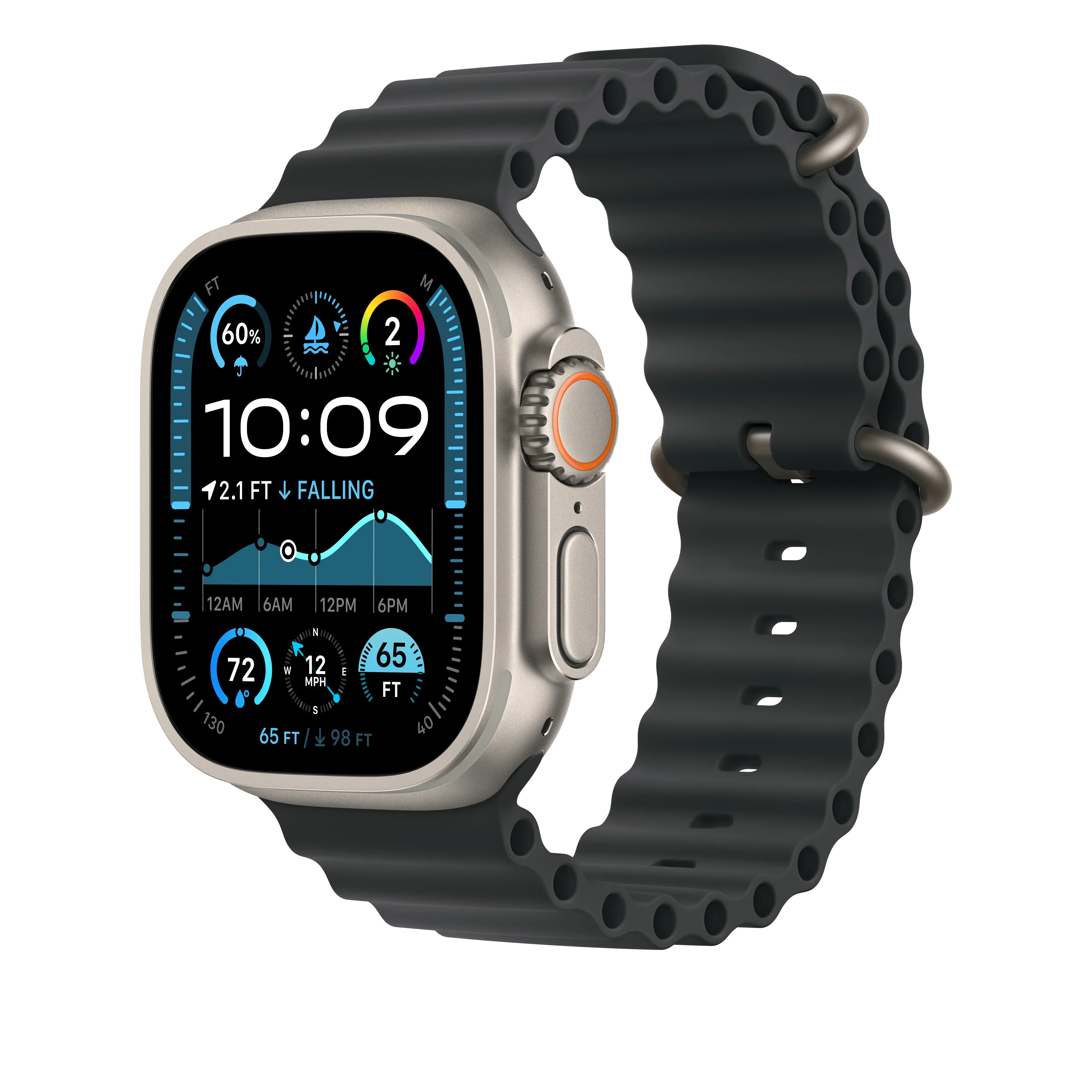 Curea Apple pentru Apple Watch 49mm Black Ocean Band, Natural Titanium Finish - Image 2