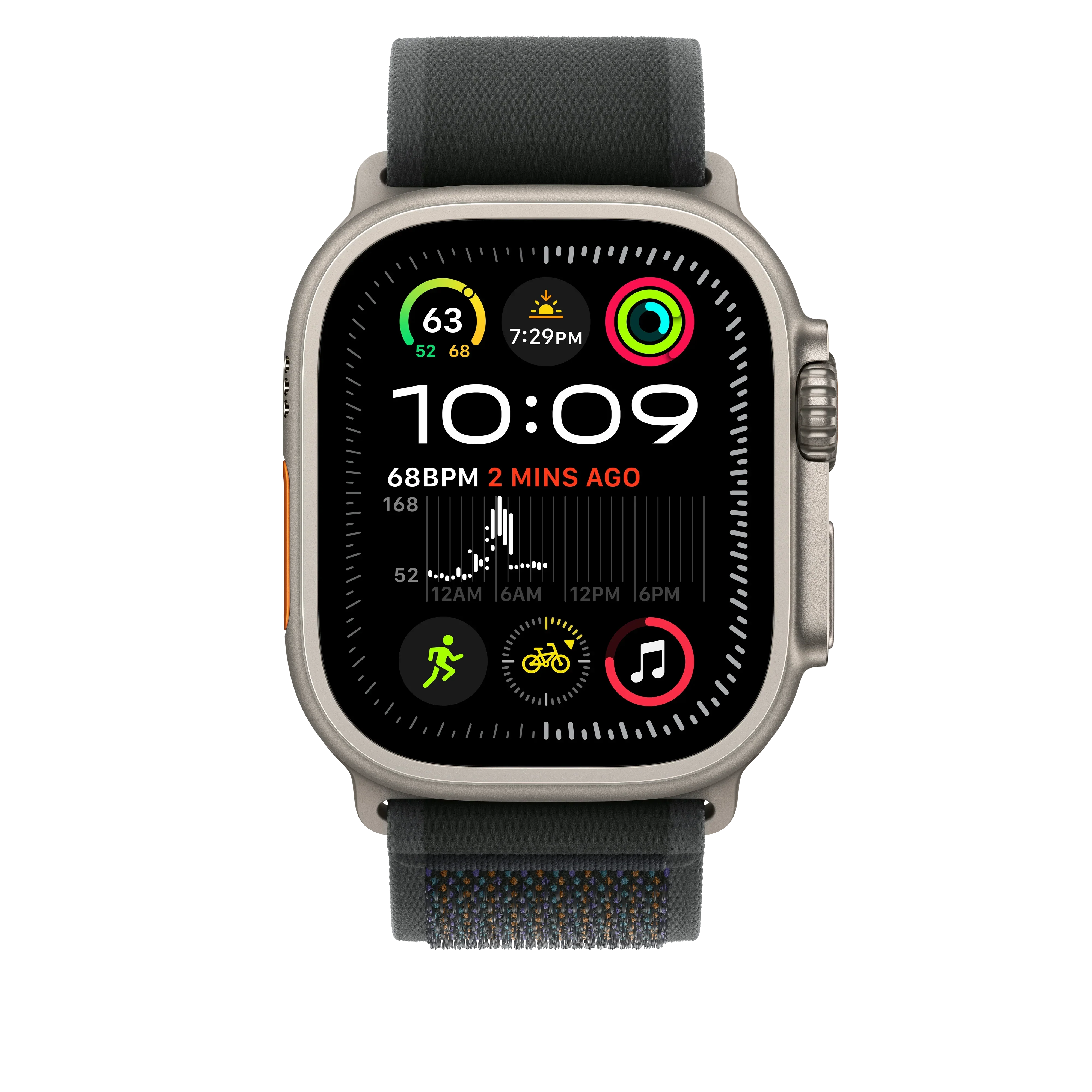Curea Apple pentru Apple Watch 49mm Black Trail Loop, M/L, Natural Titanium Finish - Image 3