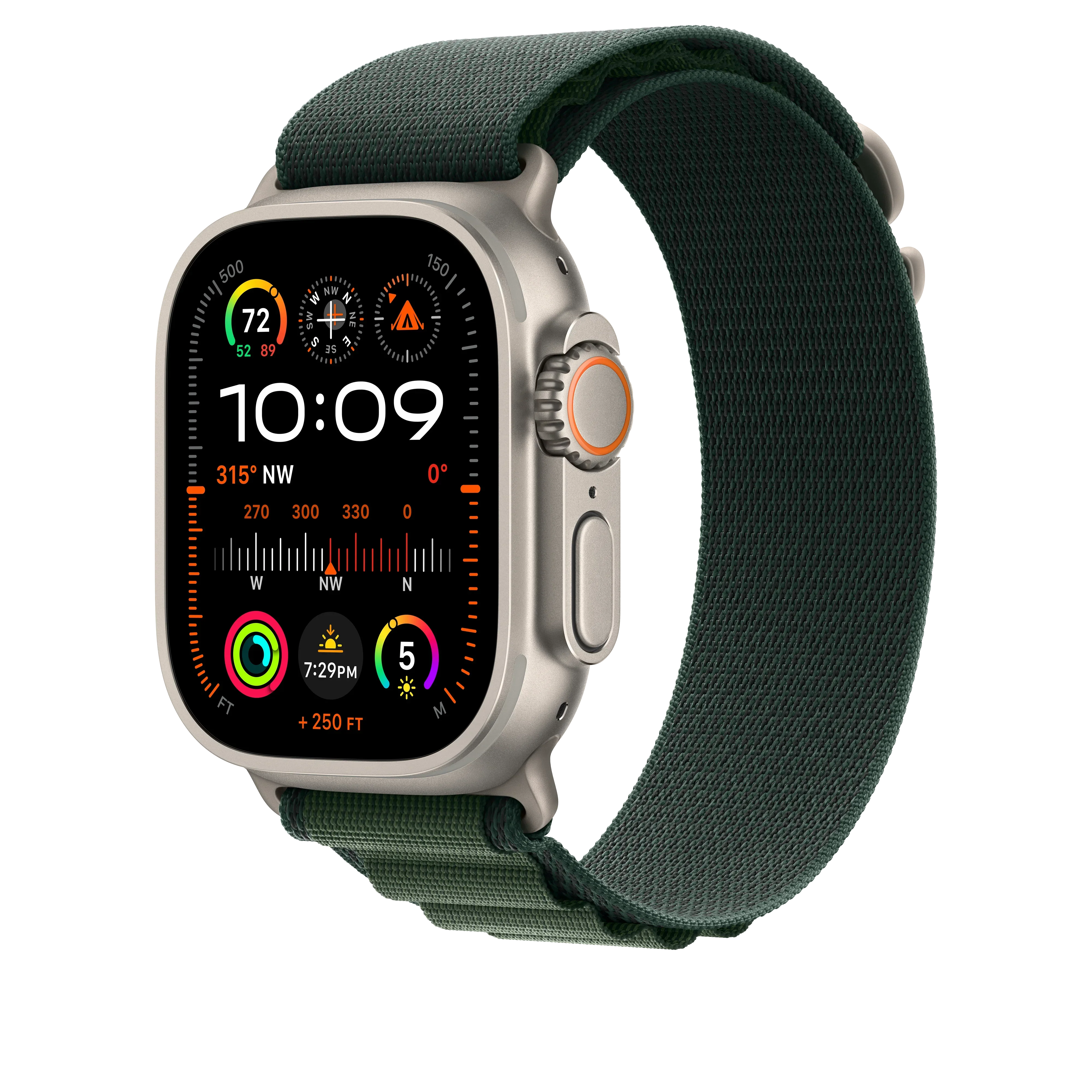 Curea Apple pentru Apple Watch 49mm Dark Green Alpine Loop, Medium, Natural Titanium Finish - Image 2