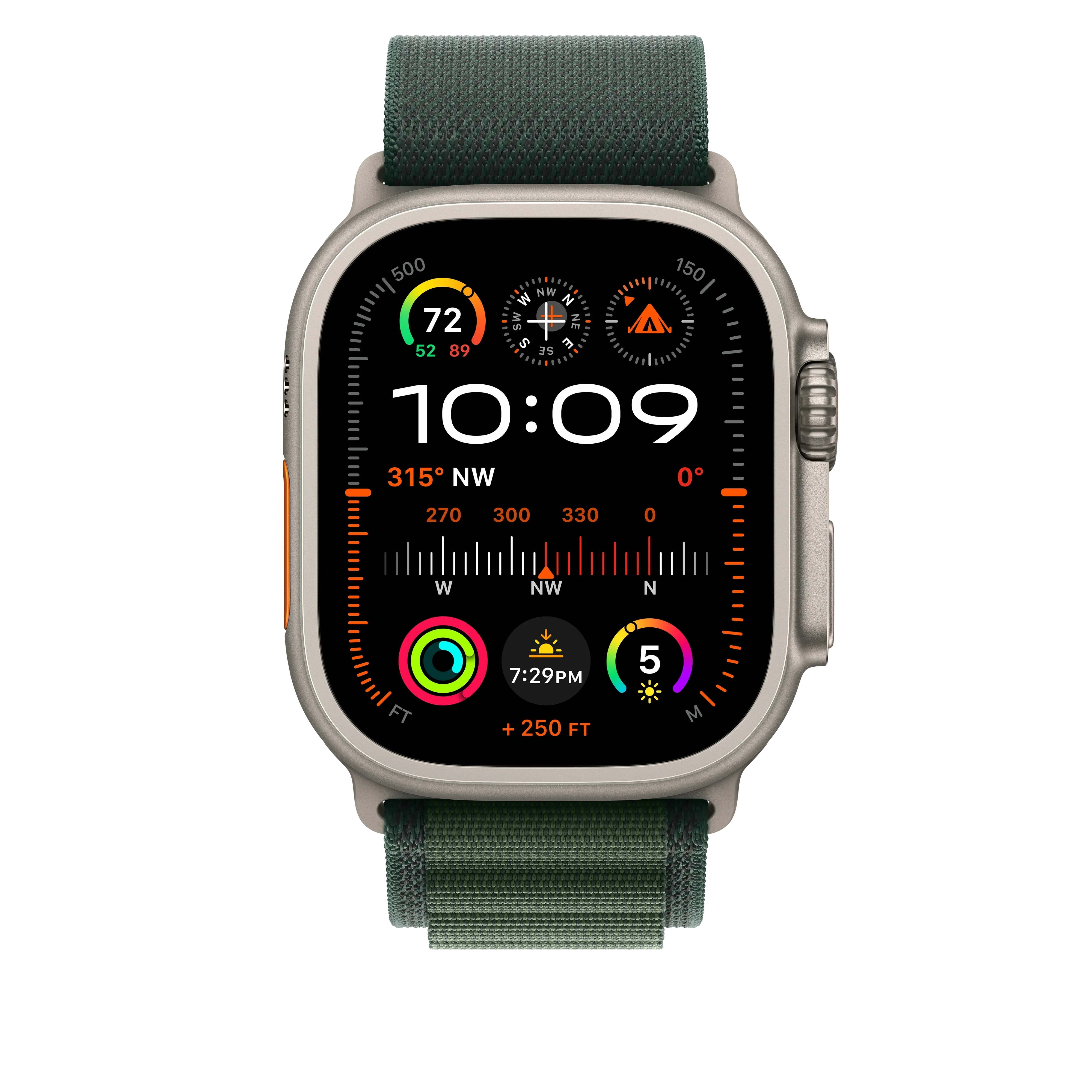Curea Apple pentru Apple Watch 49mm Dark Green Alpine Loop, Medium, Natural Titanium Finish - Image 3