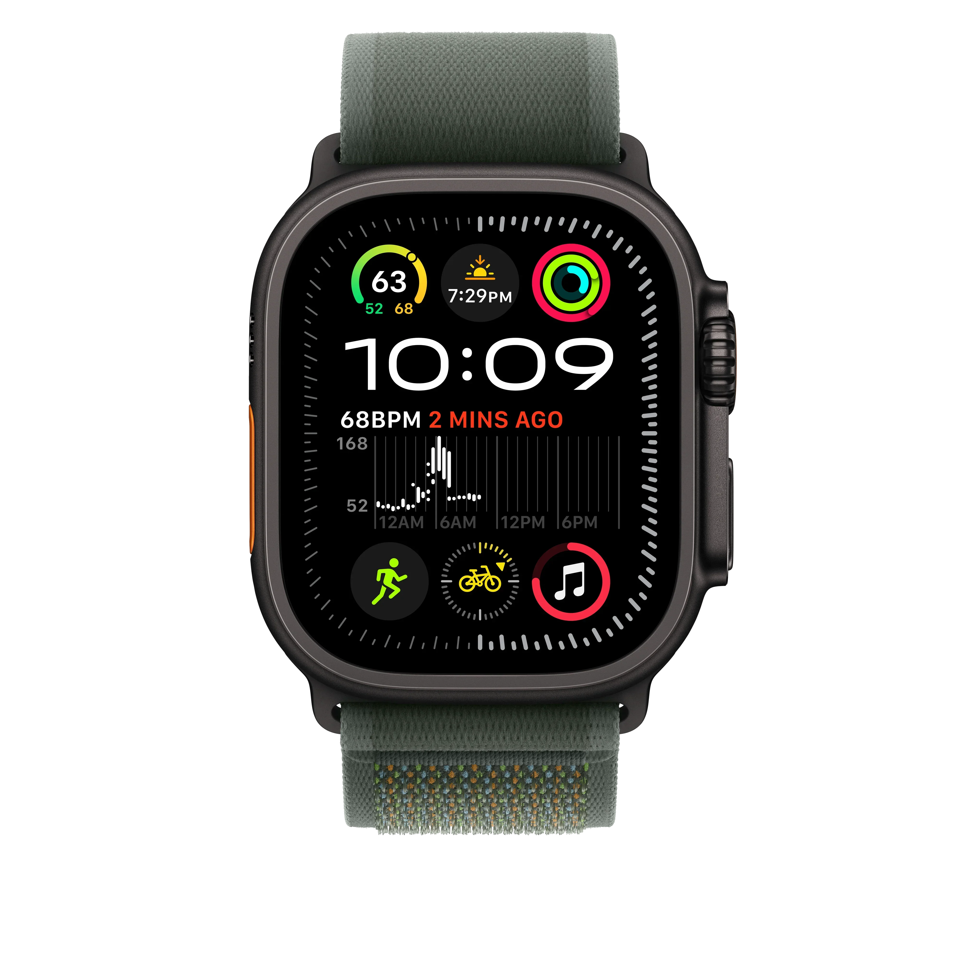 Curea Apple pentru Apple Watch 49mm Green Trail Loop, M/L, Black Titanium Finish - Image 3