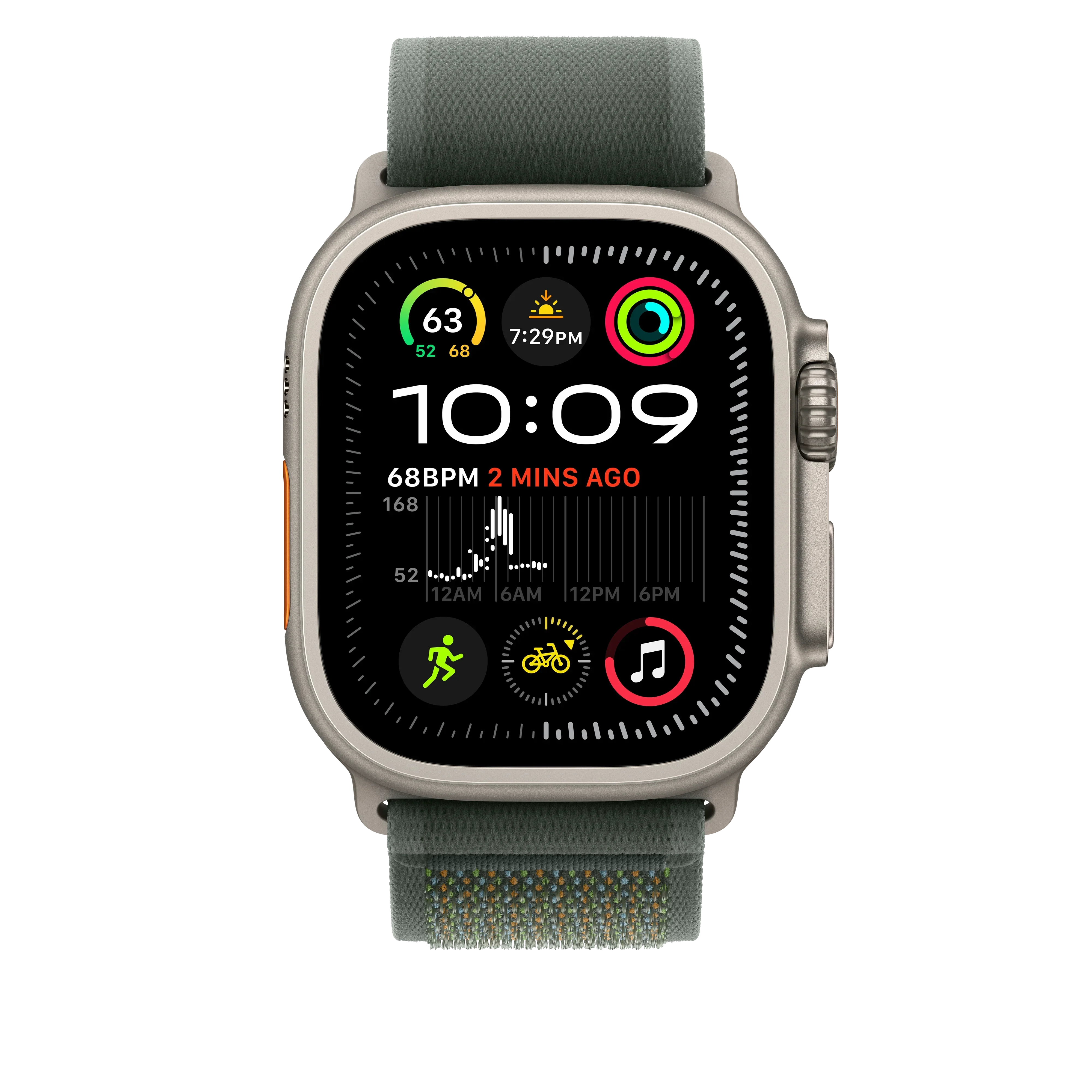 Curea Apple pentru Apple Watch 49mm Green Trail Loop, M/L, Natural Titanium Finish - Image 3