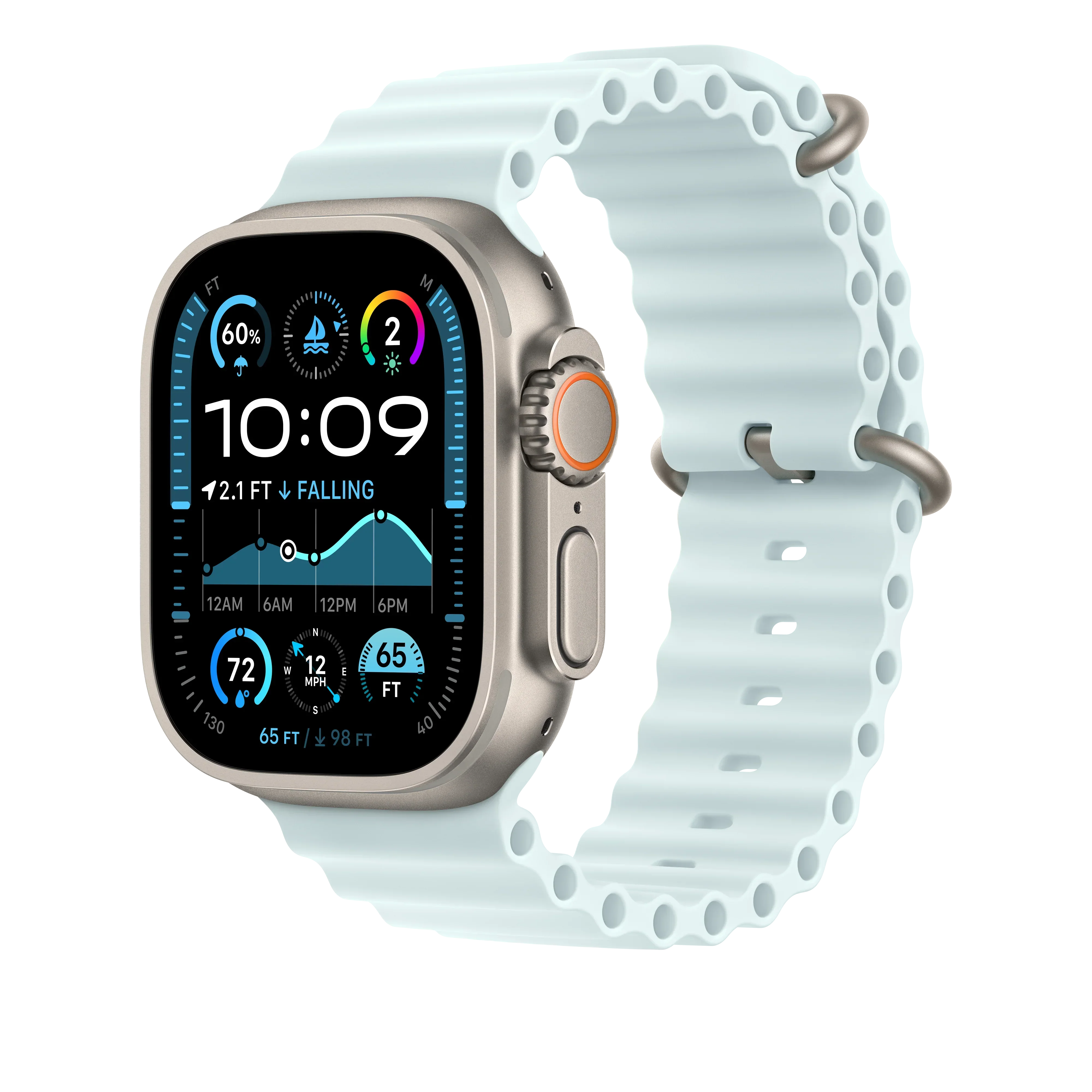 Curea Apple pentru Apple Watch 49mm Ice Blue Ocean Band, Natural Titanium Finish - Image 2