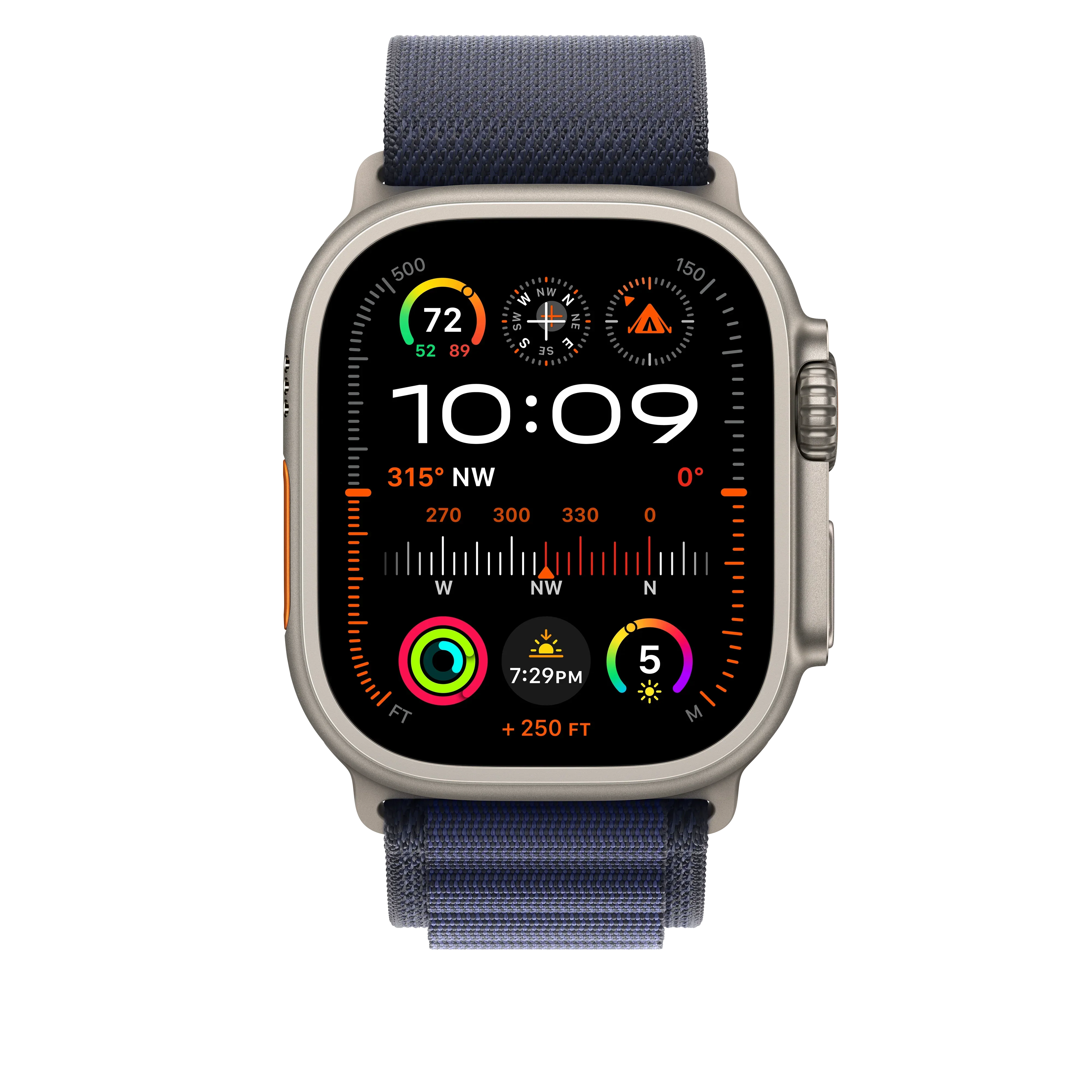 Curea Apple pentru Apple Watch 49mm Navy Alpine Loop, Large, Natural Titanium Finish - Image 3