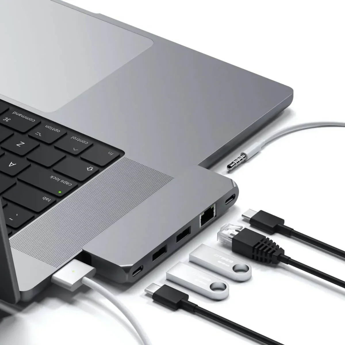 Adaptor Satechi Aluminium Pro Hub Mini (1xUSB4 96W, 2 x USB-A 3.0, 1xEthernet, 1xUSB-C, 1xAudio) - Space Grey - Image 3