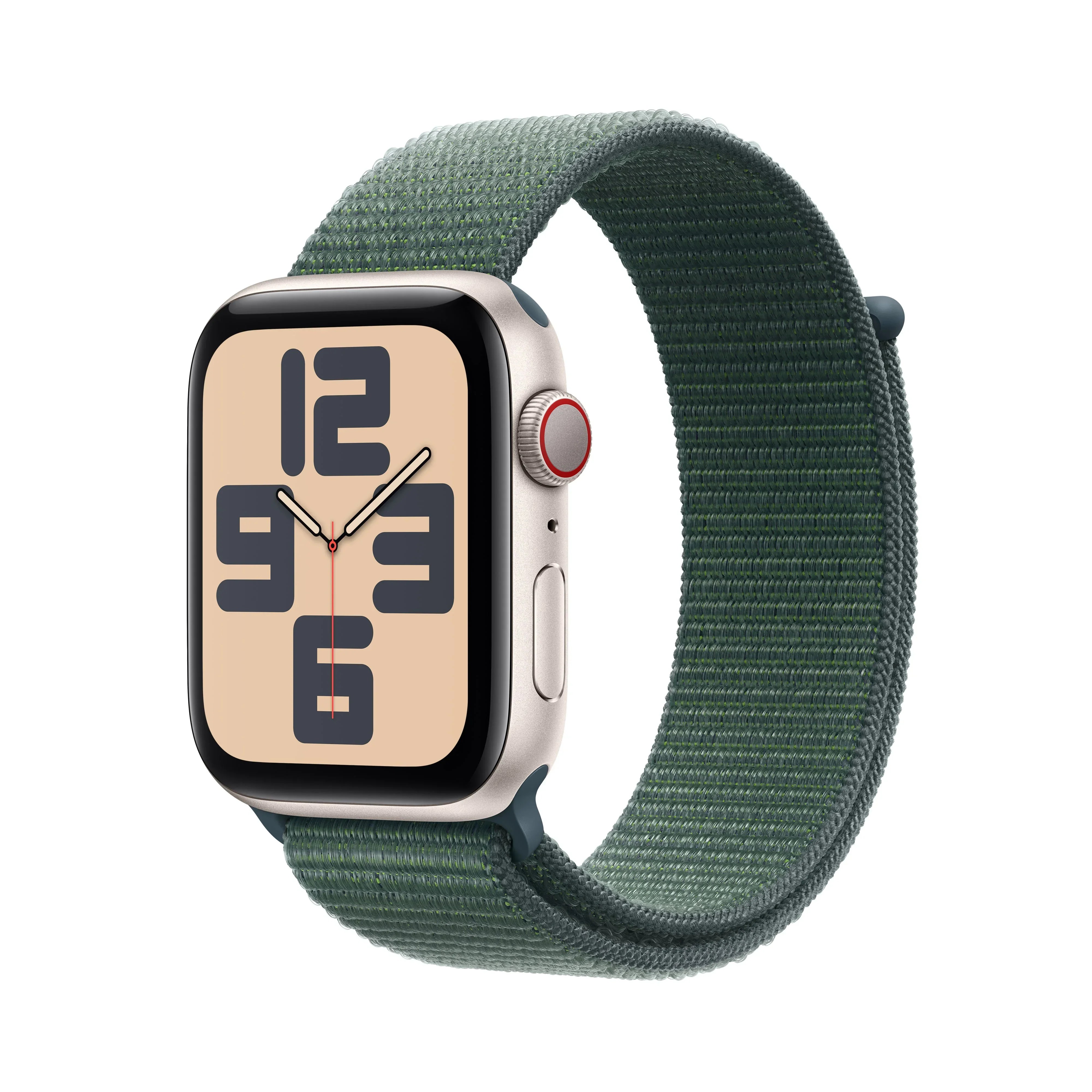 Apple Watch SE GPS + Cellular, 44mm Starlight Aluminium Case, Lake Green Sport Loop