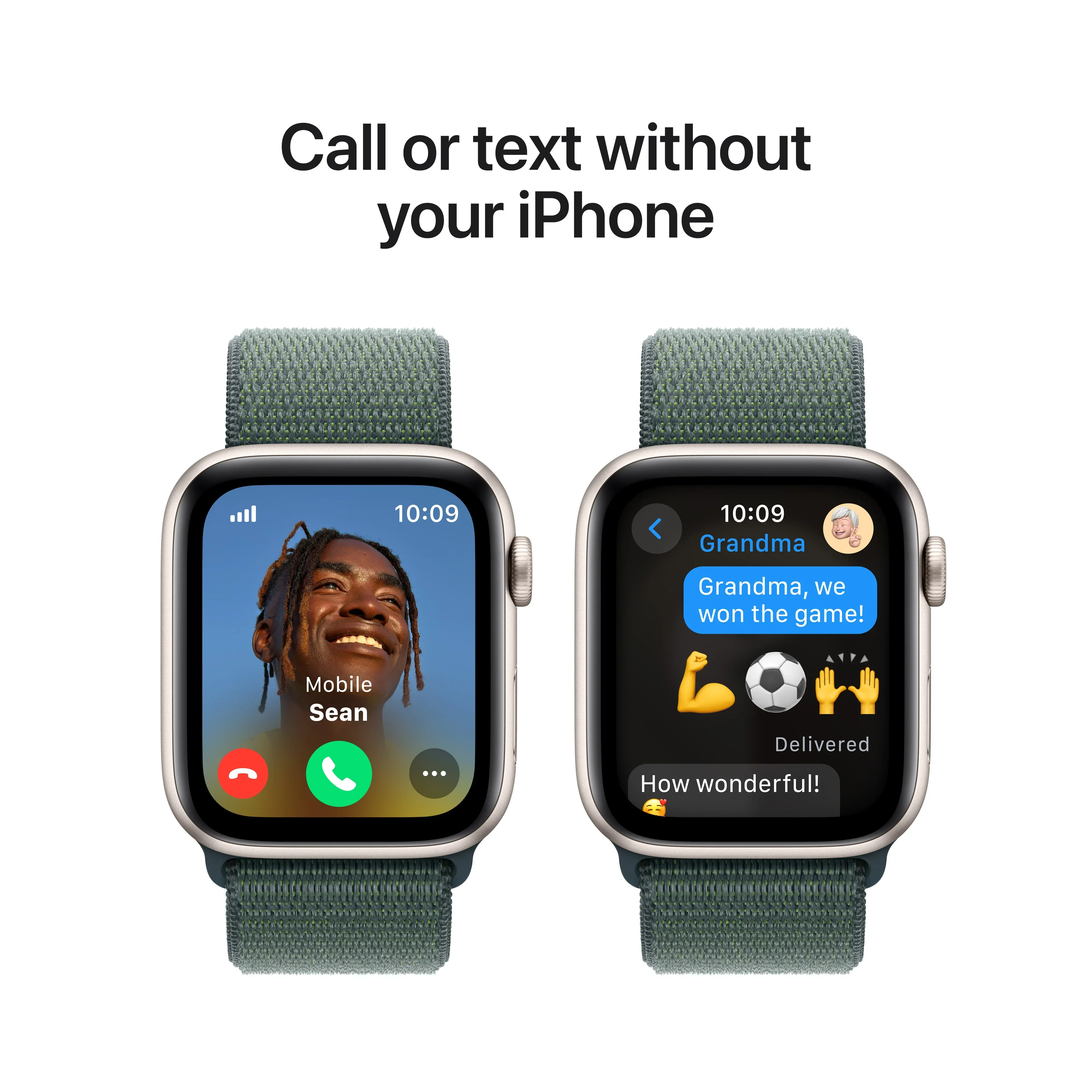Apple Watch SE GPS + Cellular, 44mm Starlight Aluminium Case, Lake Green Sport Loop - Image 4
