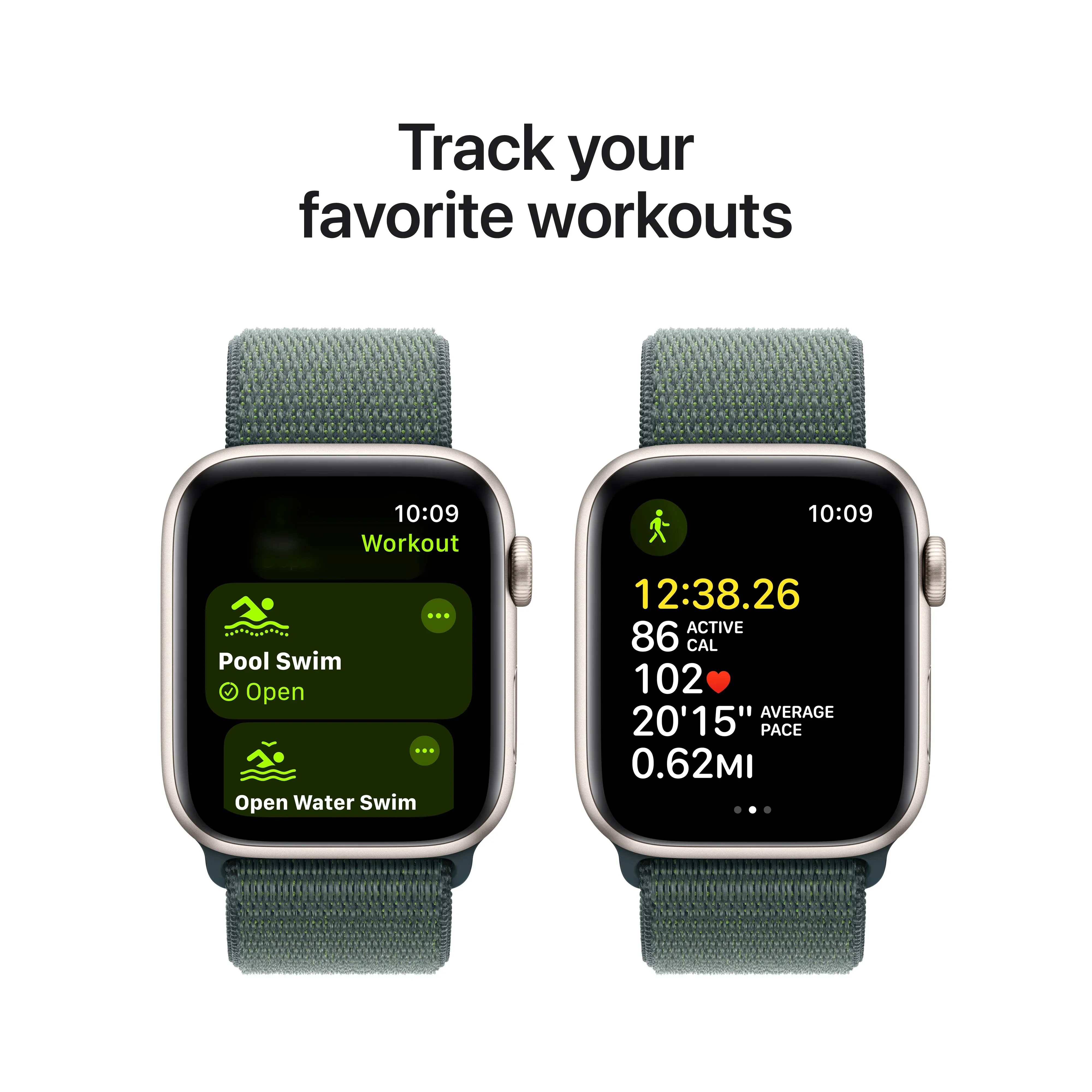 Apple Watch SE GPS + Cellular, 44mm Starlight Aluminium Case, Lake Green Sport Loop - Image 6