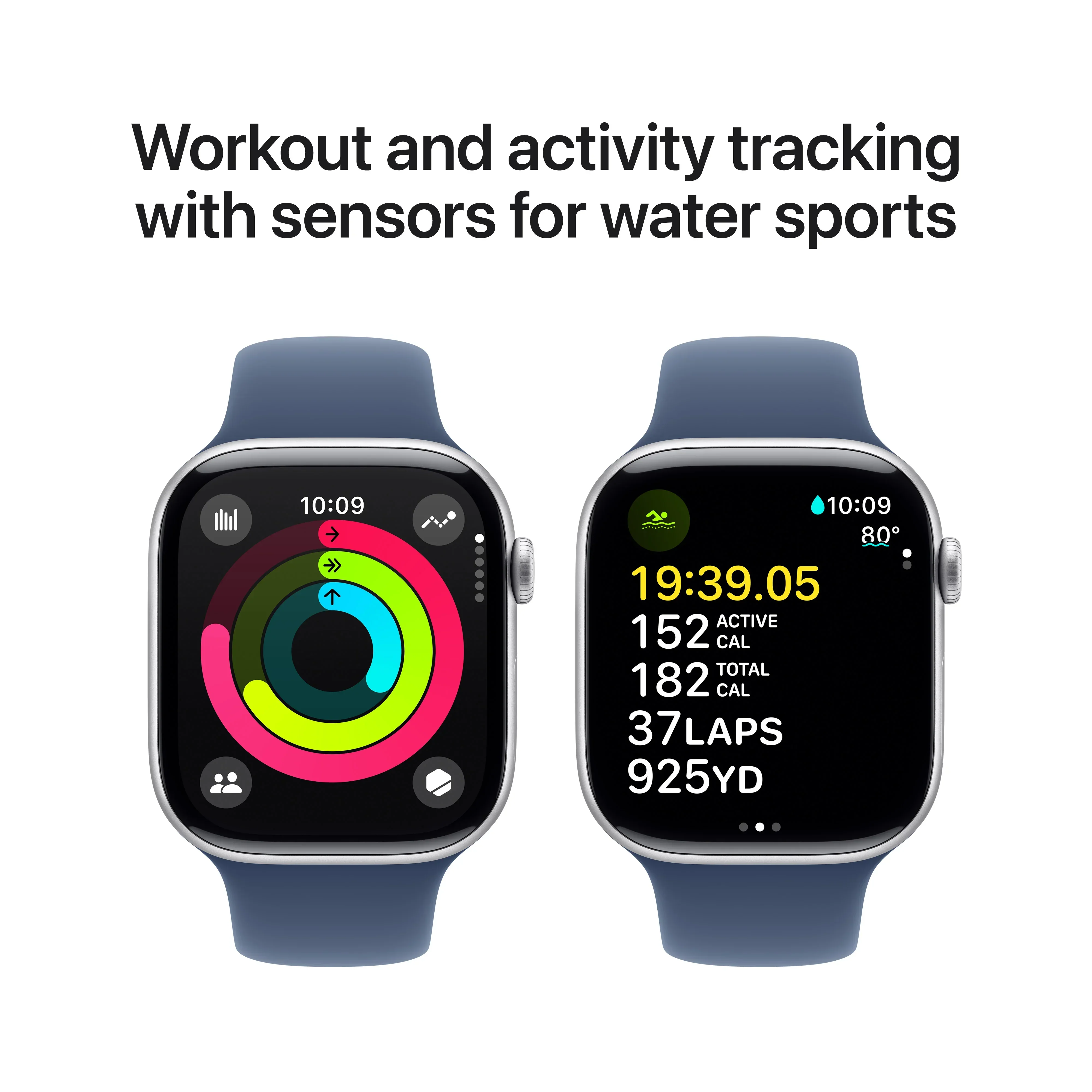 Apple Watch Series 10 GPS, 46mm Silver Aluminium Case, Denim Sport Band - S/M - Image 4
