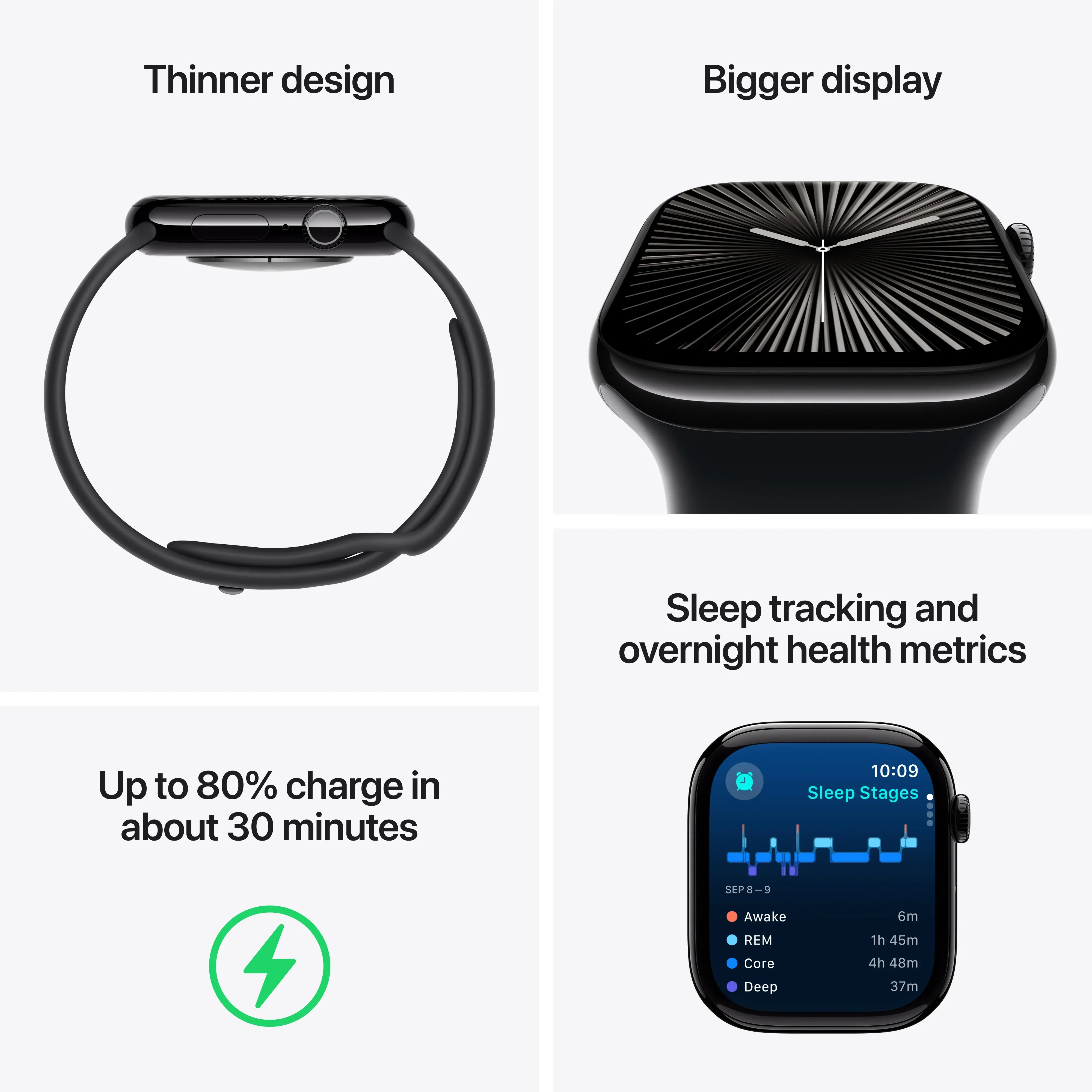 Apple Watch Series 10 GPS + Cellular, 42mm Natural Titanium Case, Stone Grey Sport Band - S/M - Image 3