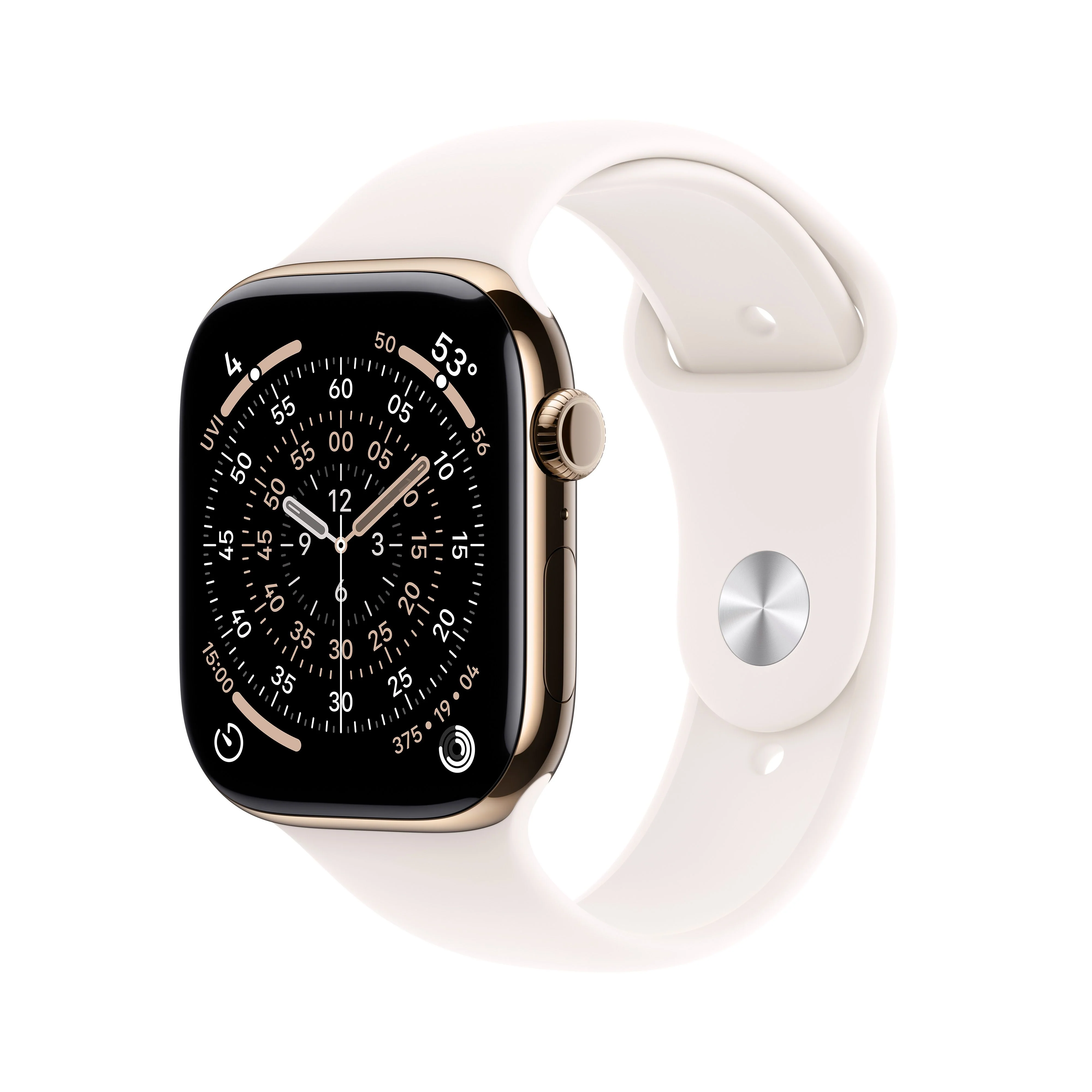 Apple Watch Series 11 GPS + Cellular 46mm Gold Titanium Case with Light Blush Sport Band - S/M