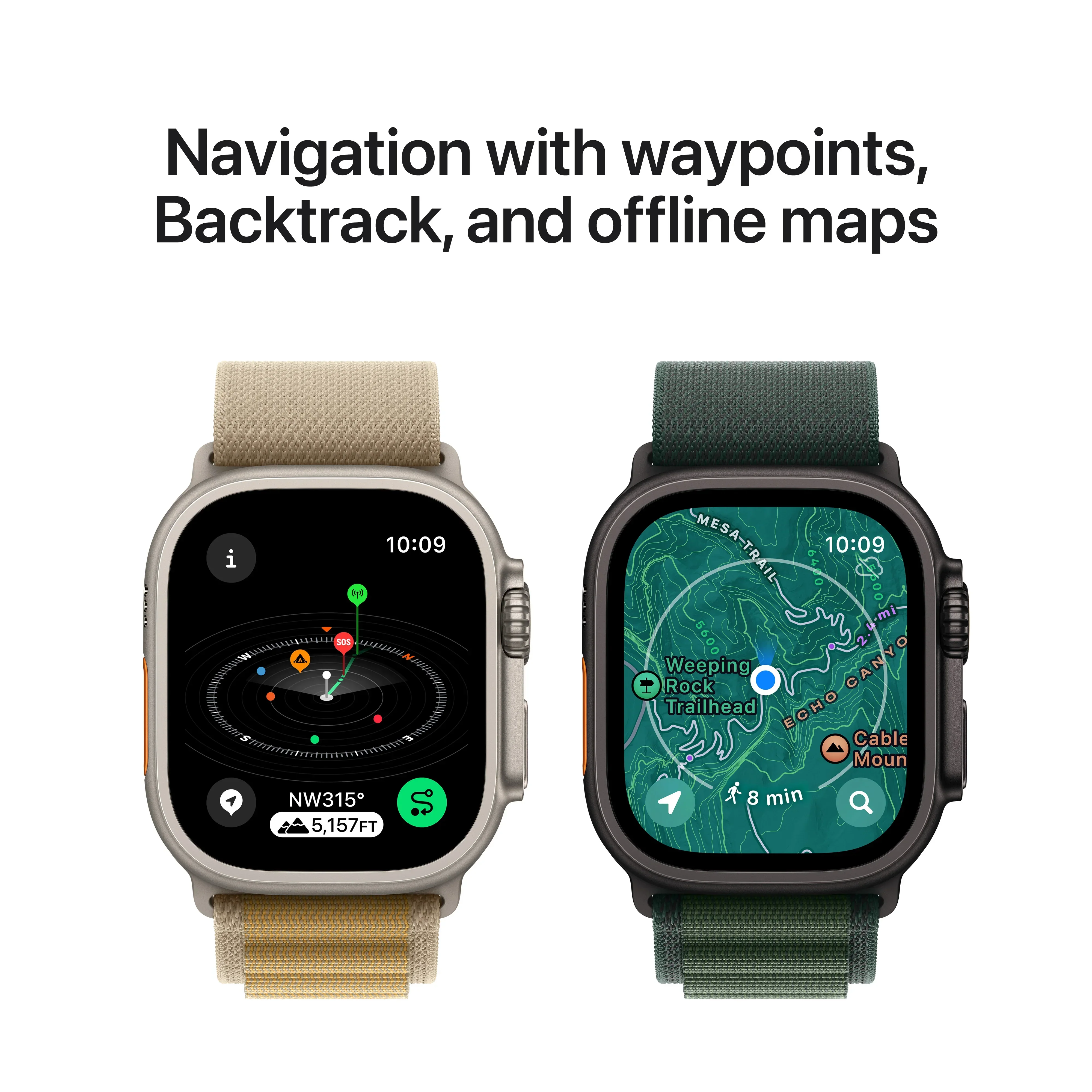 Apple Watch Ultra 2 GPS + Cellular 49mm Black Titanium Case with Dark Green Alpine Loop - Small - Image 6