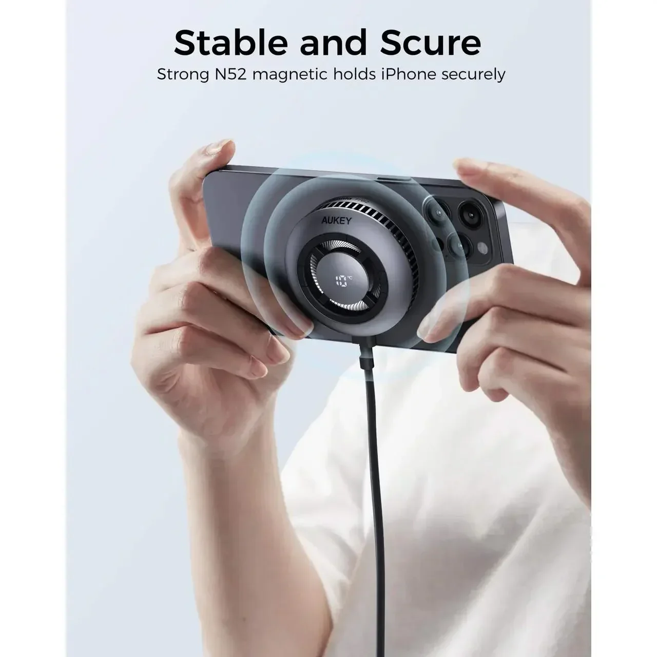 Incarcator AUKEY MagFusion GameFrost Qi2 Magnetic Fast Wireless Charging Active Cooling - Image 2