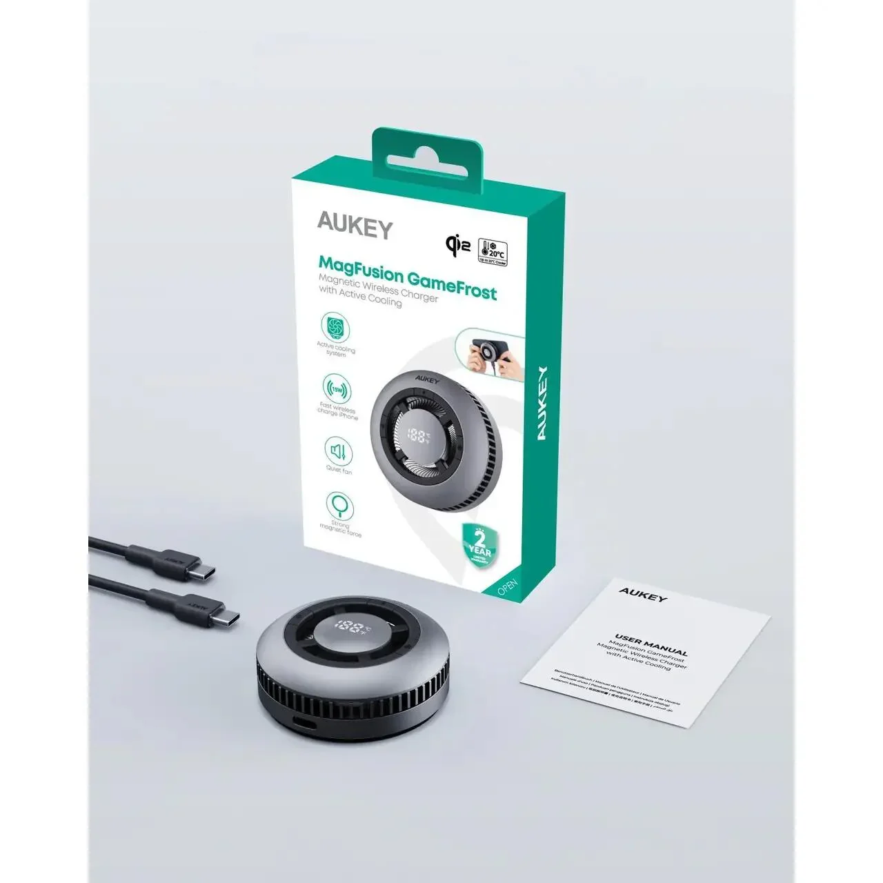 Incarcator AUKEY MagFusion GameFrost Qi2 Magnetic Fast Wireless Charging Active Cooling - Image 7