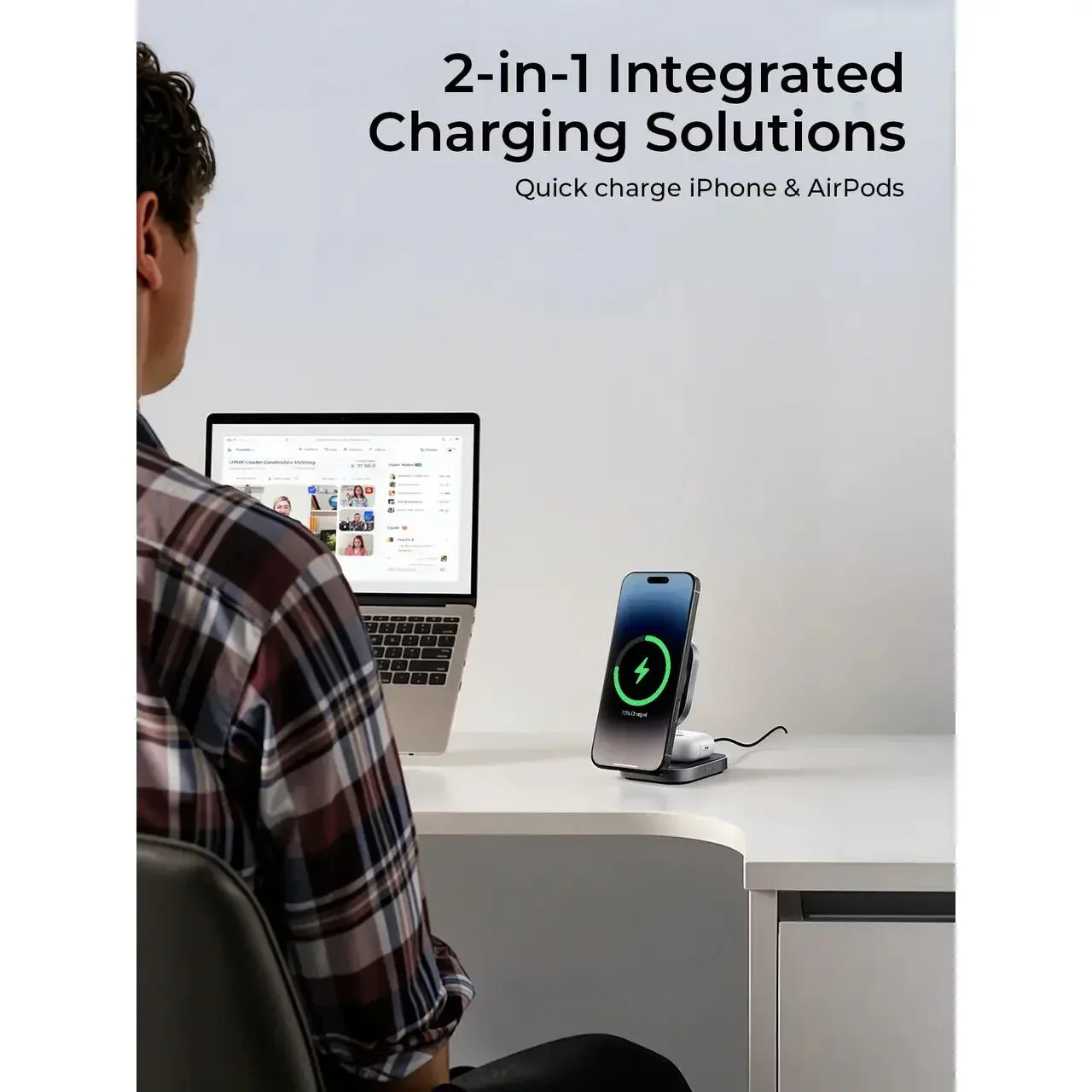 Statia de incarcare wireless AUKEY MagFusion L 2-in-1 Foldable Qi2 Magnetic Fast Wireless Charging Station - Image 7