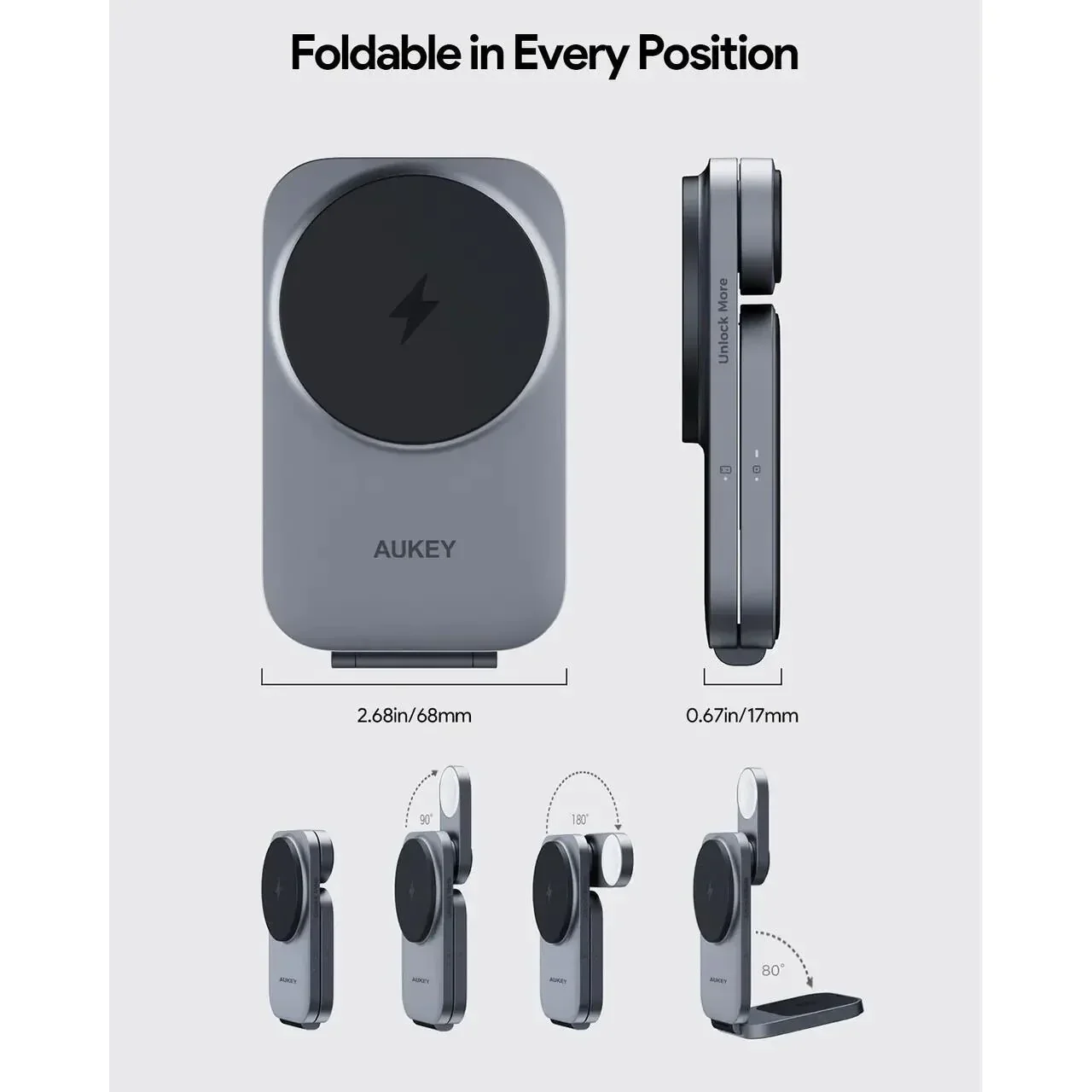 Statie de incarcare AUKEY MagFusion Z Qi2 3-in-1 Foldable Magnetic Fast Wireless Charging Station - Image 2