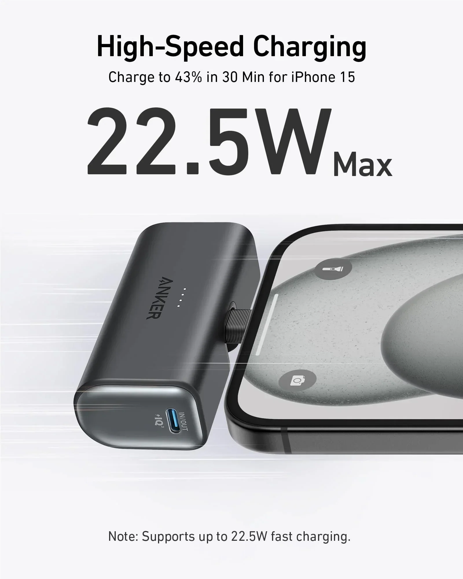 Baterie externa Anker Nano 5000 mAh 22.5W conector USB-C negru - Image 3