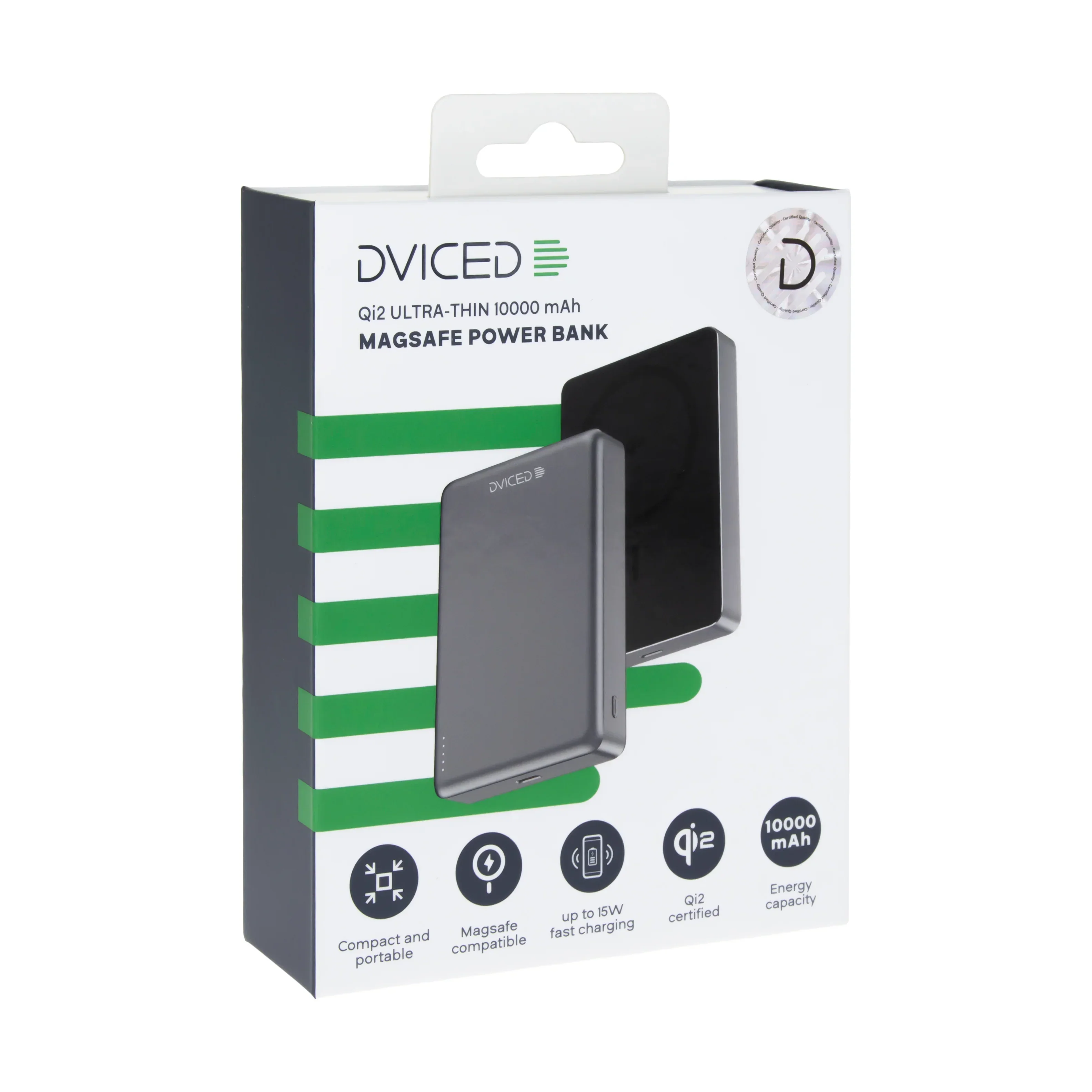 Baterie externa DVICED ultrasubtire, 10.000 mAh, Qi2, MagSafe, Negru-Gri - Image 4