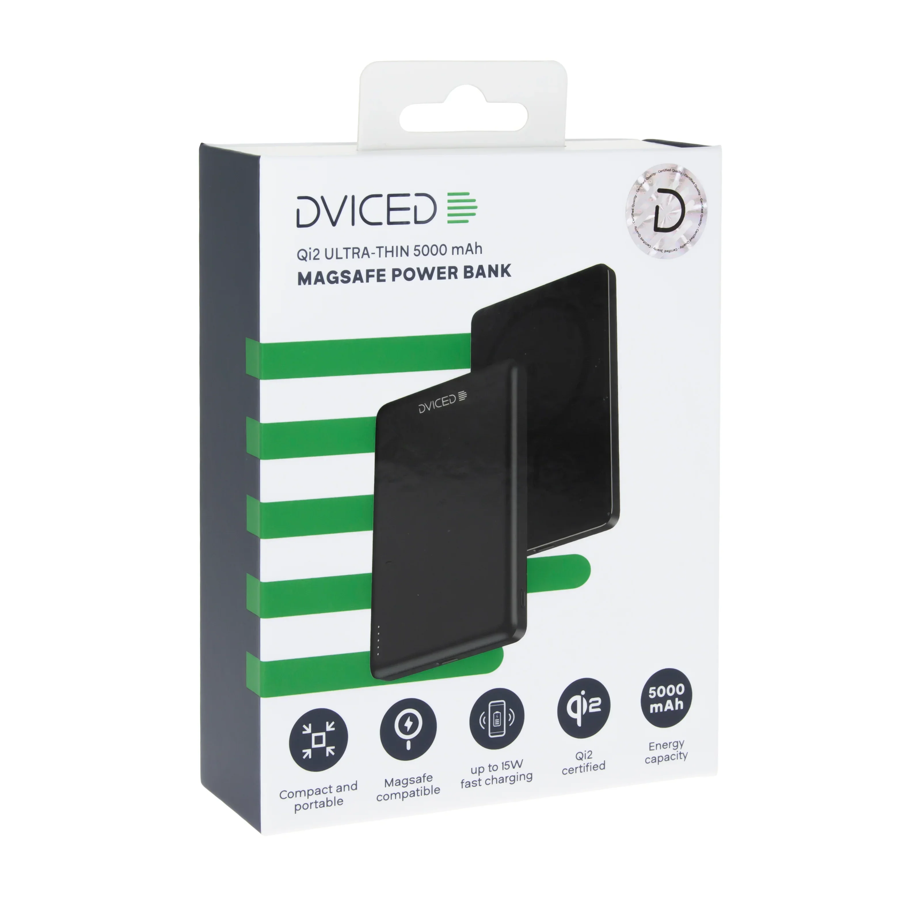 Baterie externa DVICED ultrasubtire, 5.000 mAh, Qi2, MagSafe, Negru - Image 4