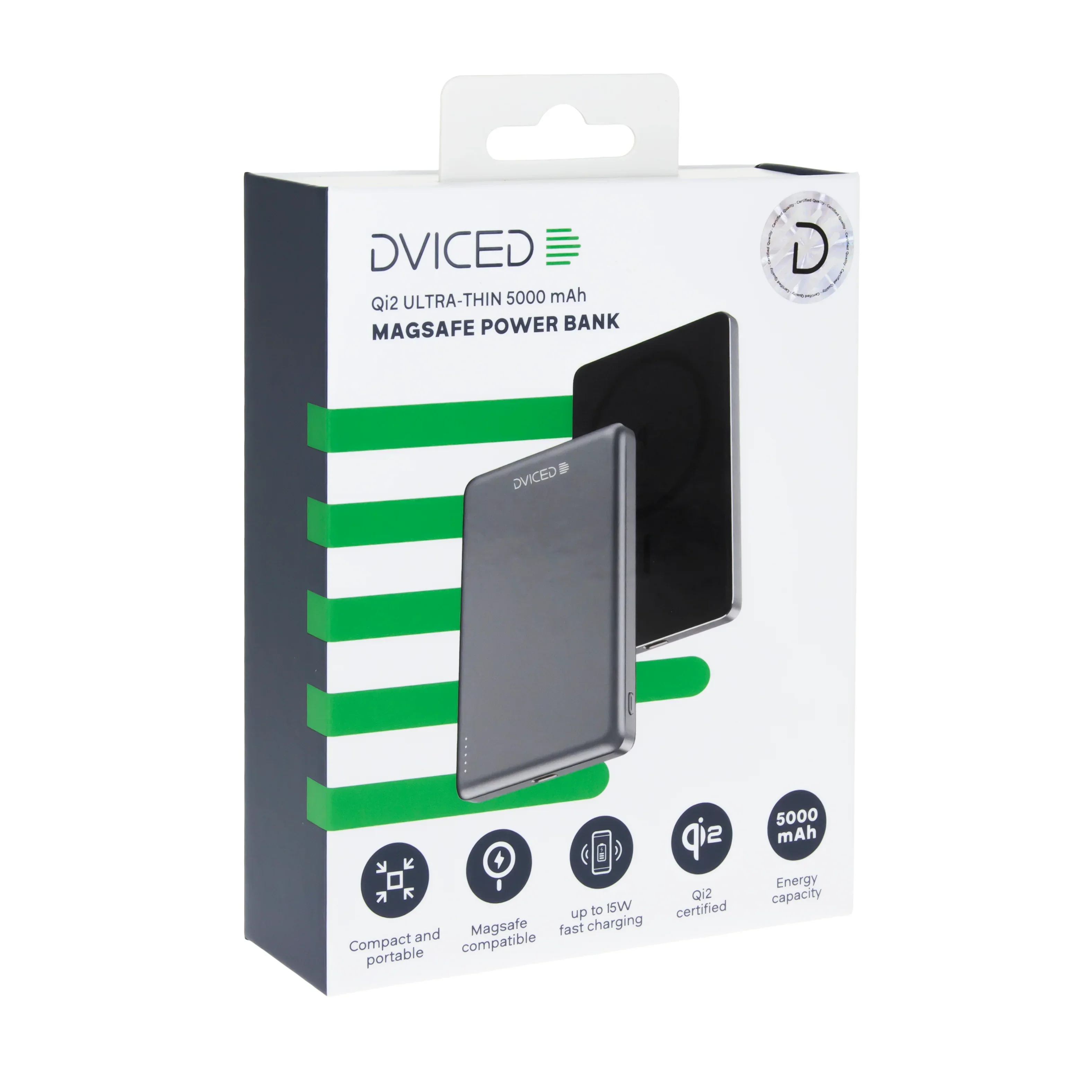 Baterie externa DVICED ultrasubtire, 5.000 mAh, Qi2, MagSafe, Negru-Gri - Image 4