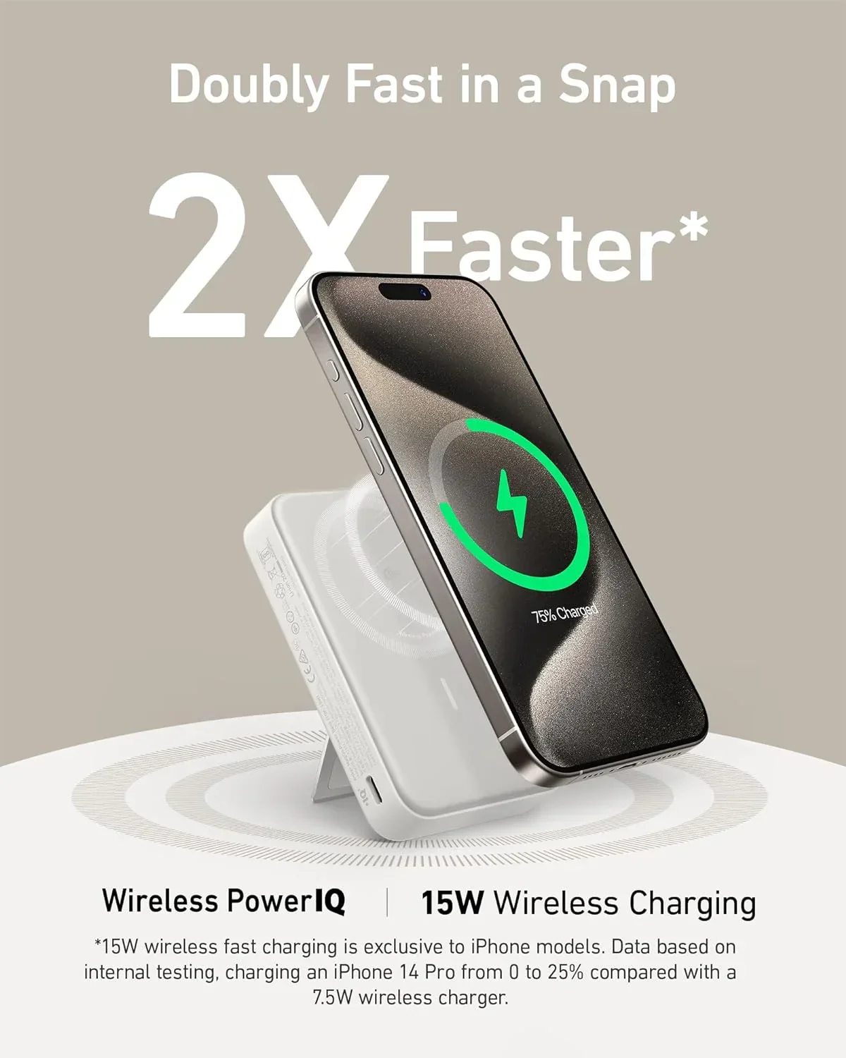 Baterie externa wireless Anker MagGo, Qi2, 10.000 mAh, 15W, USB-C, Suport Pliabil, Smart Display, Alb - Image 2