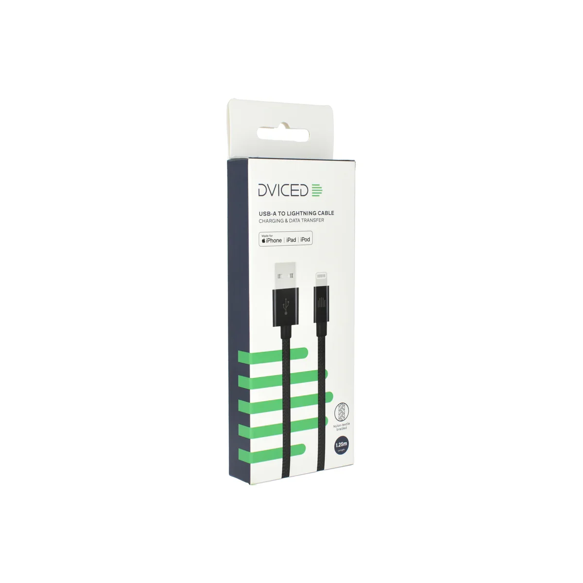 Cablu de date Dviced USB-A la Lightning Nylon Textile 1.25m, Negru - Image 4