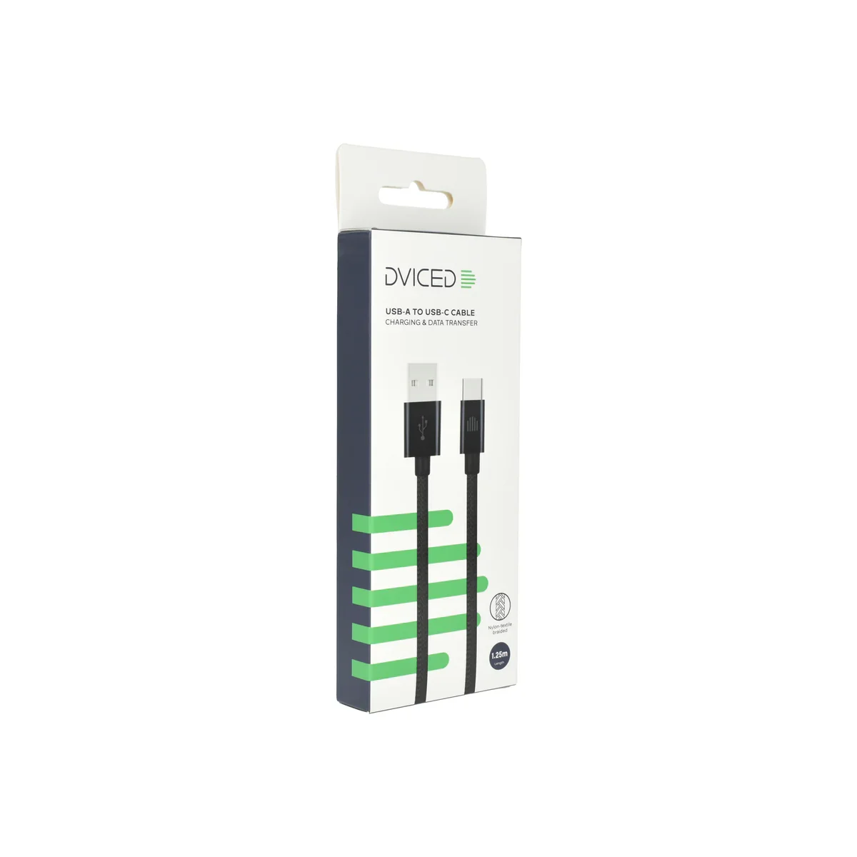 Cablu de date Dviced USB-A la USB-C Nylon Textile 1.25m, Negru - Image 4
