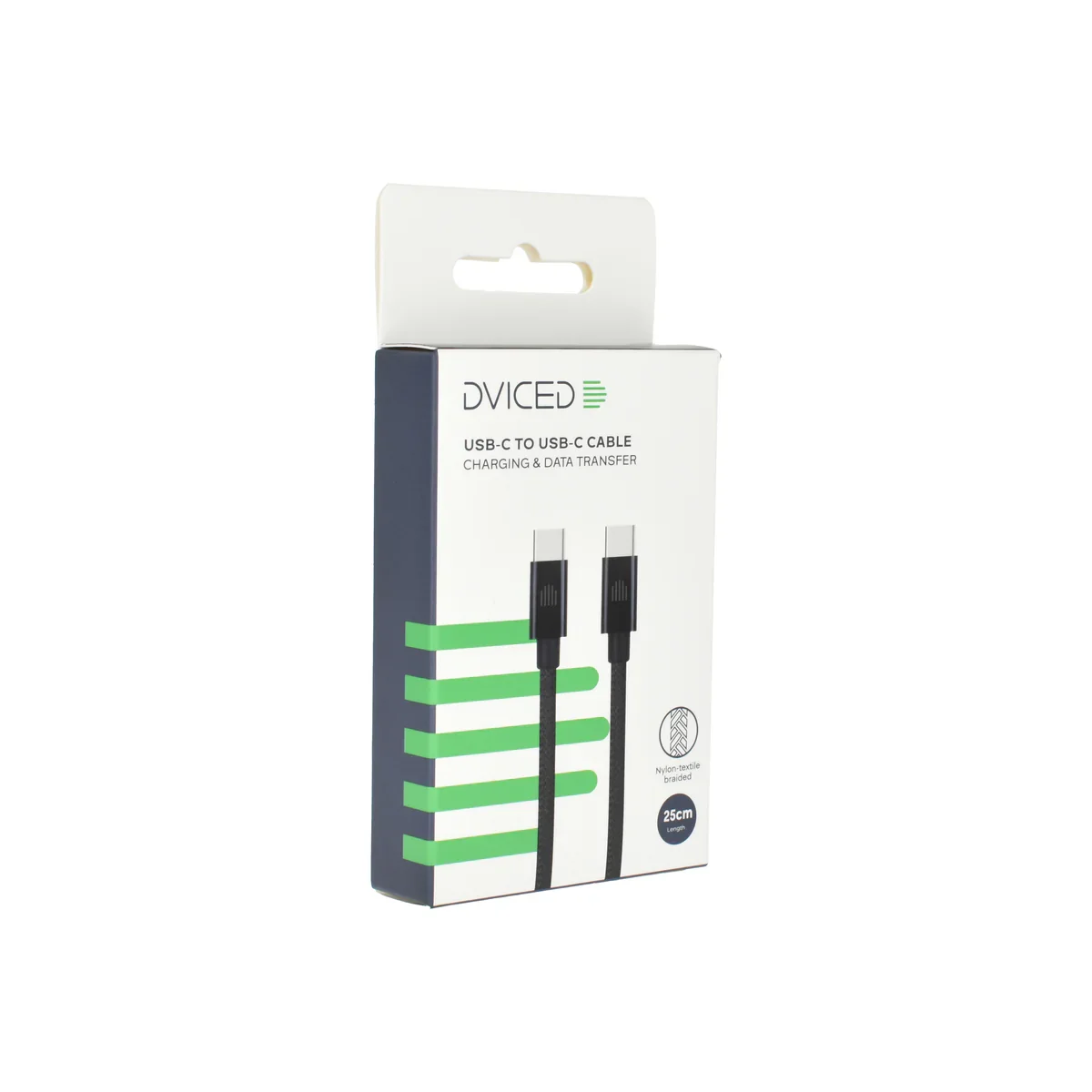 Cablu de date Dviced USB-C la USB-C Nylon Textile 0.25m, Negru - Image 4