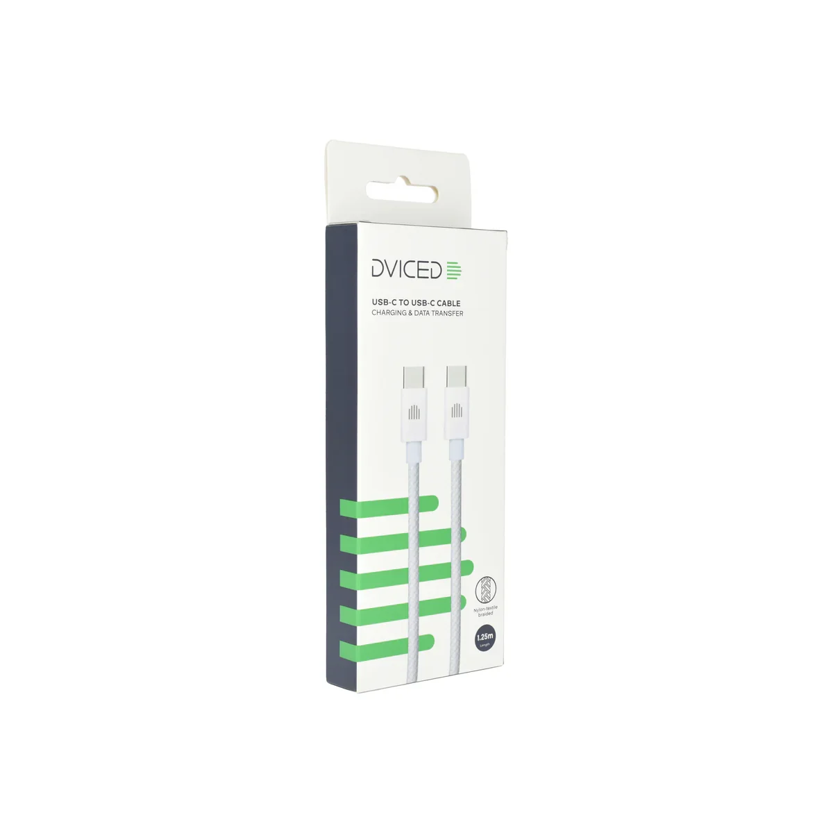 Cablu de date Dviced USB-C la USB-C Nylon Textile 1.25m, Alb - Image 4