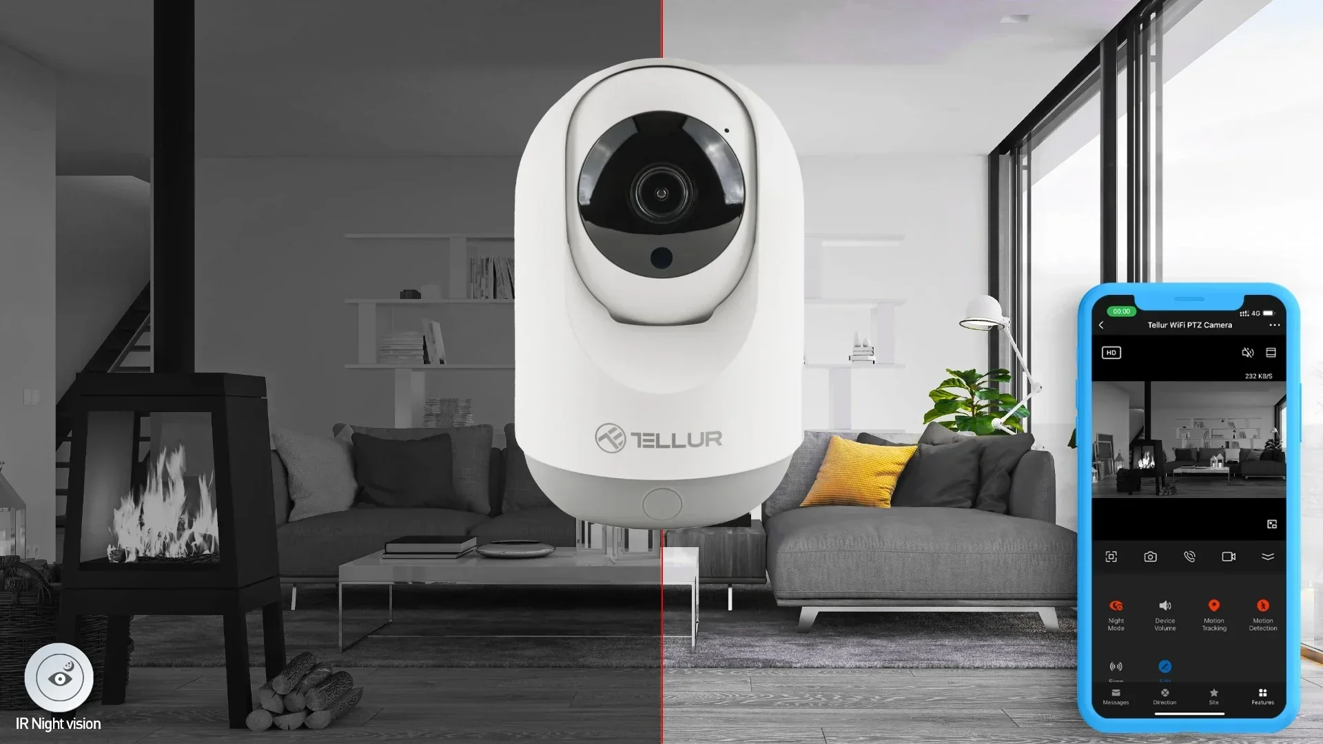 Camera de supraveghere Tellur Smart Wi-Fi Interior, 3MP, UltraHD, PTZ, Autotraking, Night Vision, Detectarea miscarilor, Two-Way Audio, Alarma sonora, Pan 360 grade, Control Vocal, Stocare Cloud, Alb - Image 8
