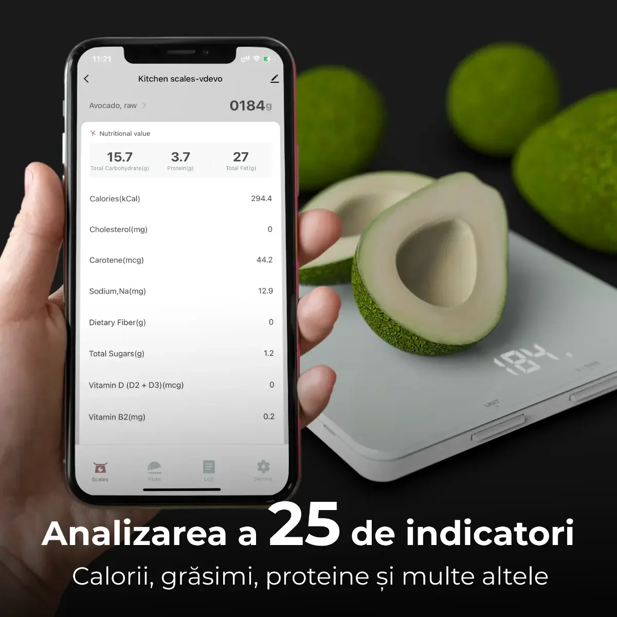 Cantar de bucatarie Aeno, control electronic, tara si RNI, sincronizare cu aplicatie Aeno prin Bluetooth 4.2, analiza nutritiei alimentelor (calorii, proteine, grasimi, colesterol) 8kg, 1g, display LED, Alb - Image 7
