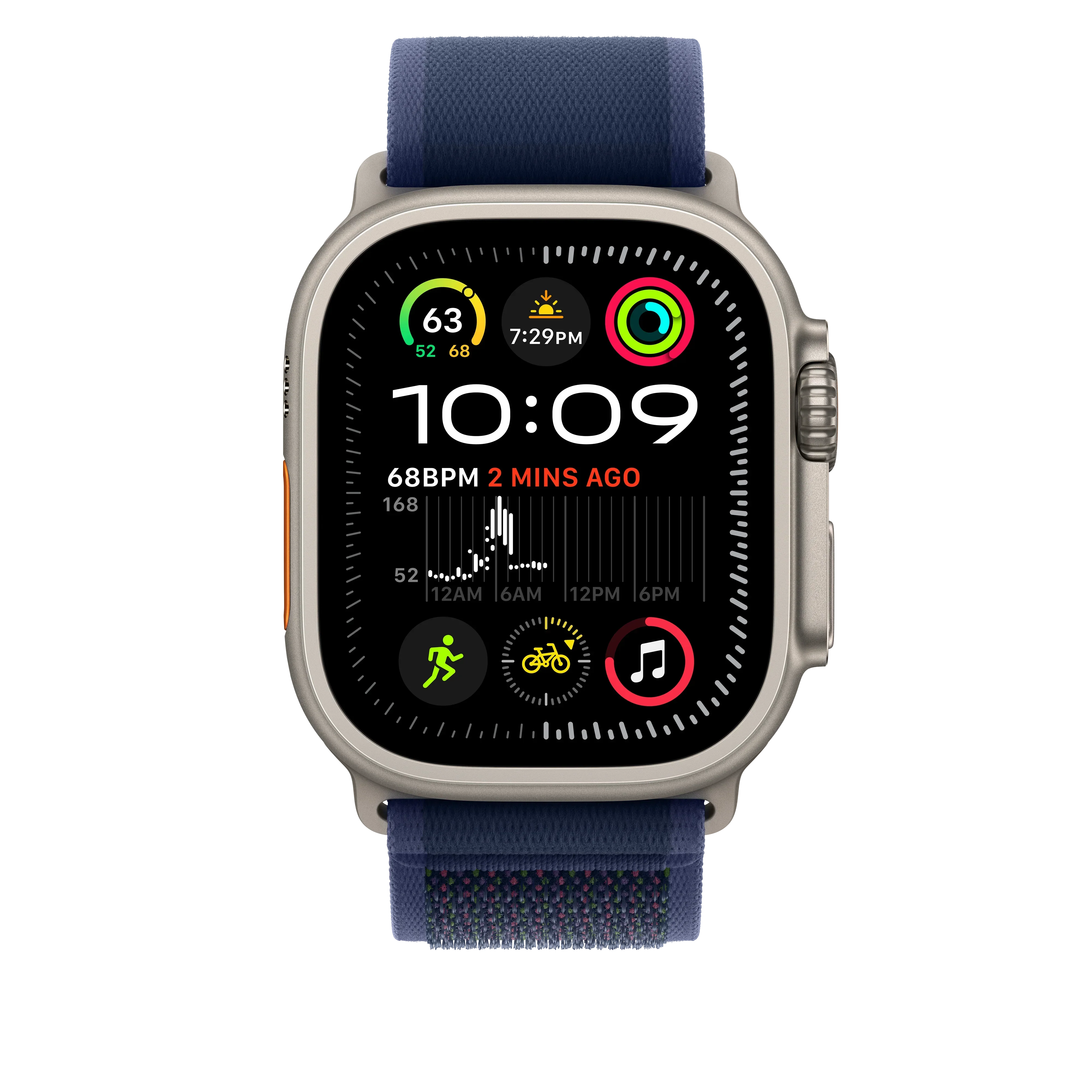 Curea Apple pentru Apple Watch 49mm Blue Trail Loop - M/L - Natural Titanium Finish - Image 3