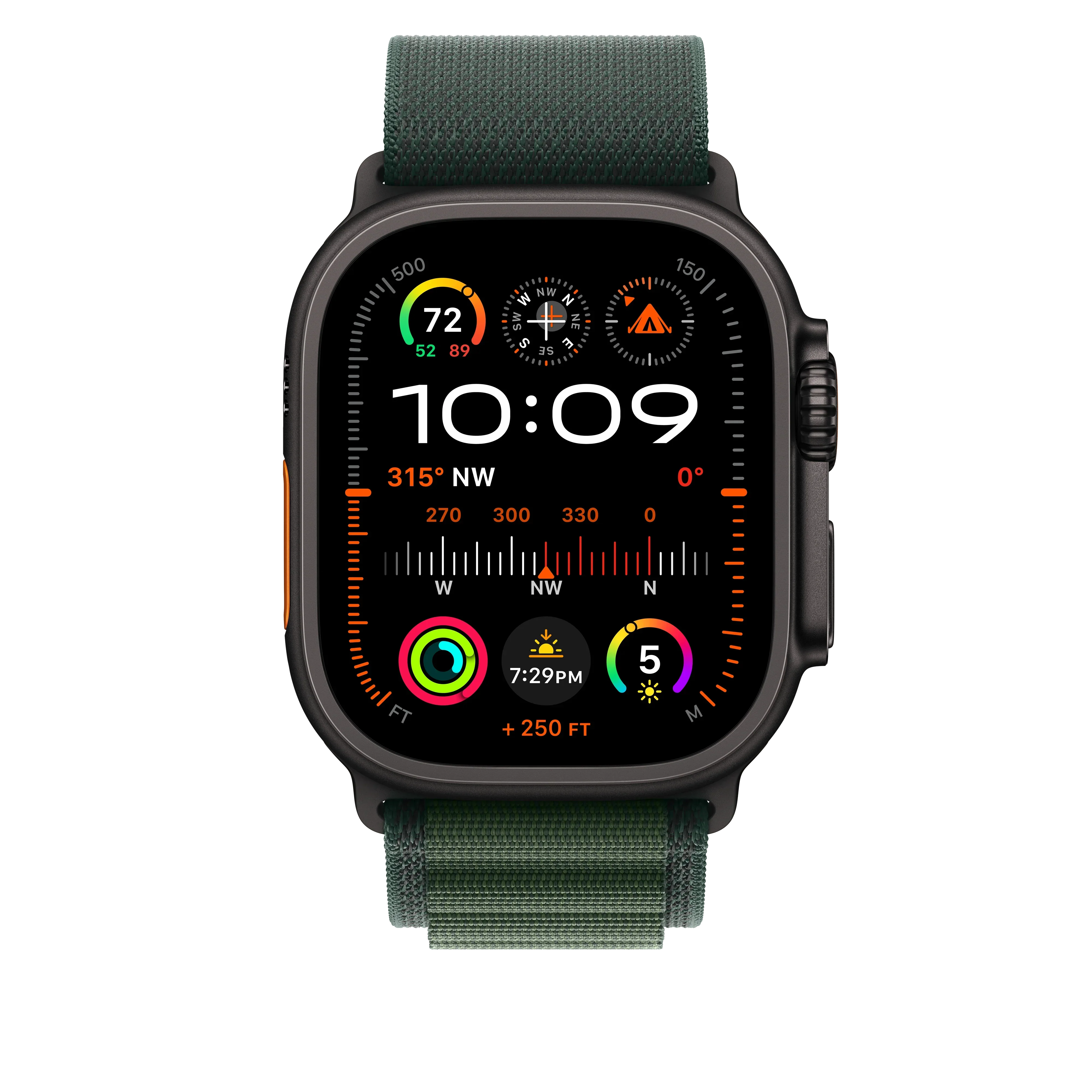 Curea Apple pentru Apple Watch 49mm Dark Green Alpine Loop - Small - Black Titanium Finish - Image 3