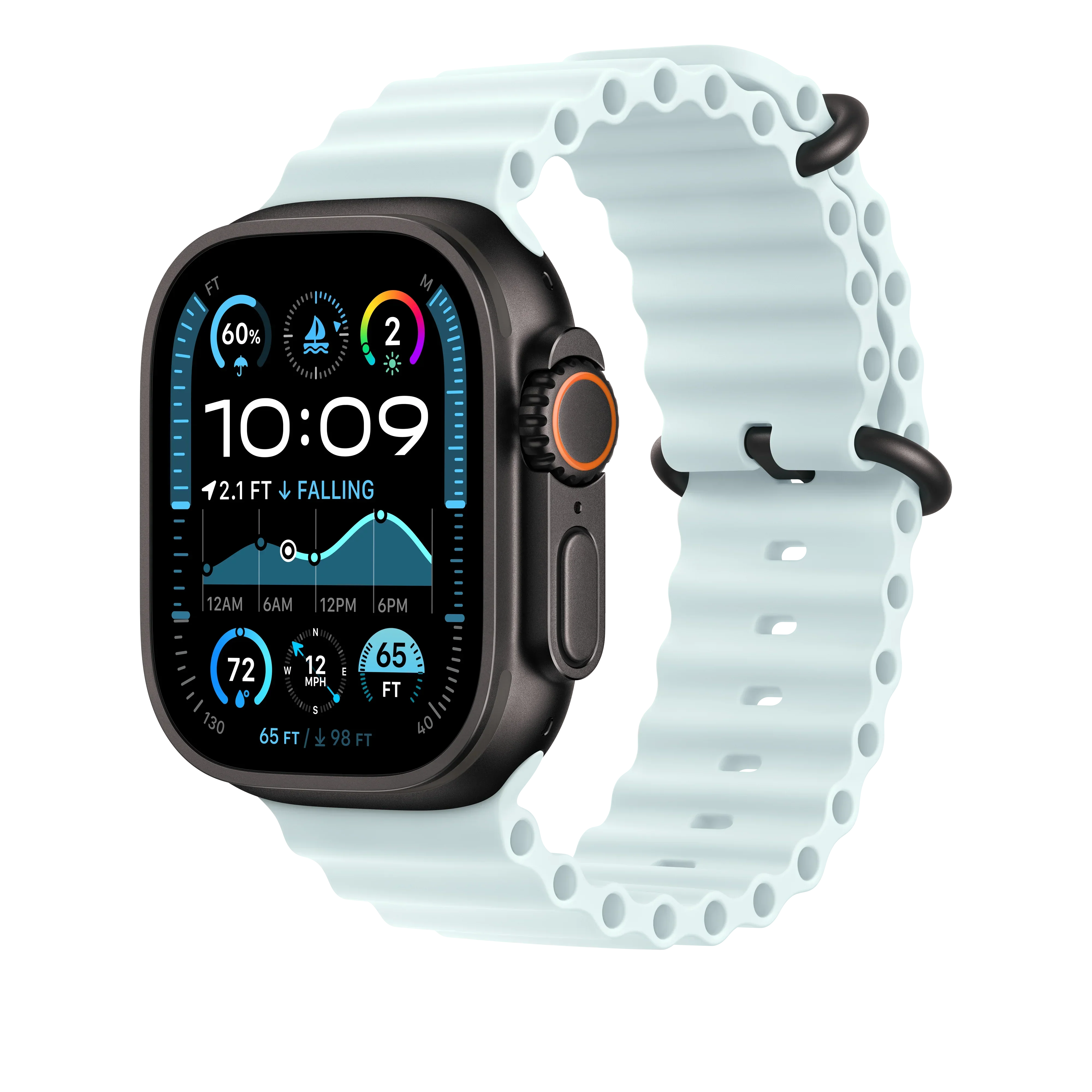 Curea Apple pentru Apple Watch 49mm Ice Blue Ocean Band - Black Titanium Finish - Image 2