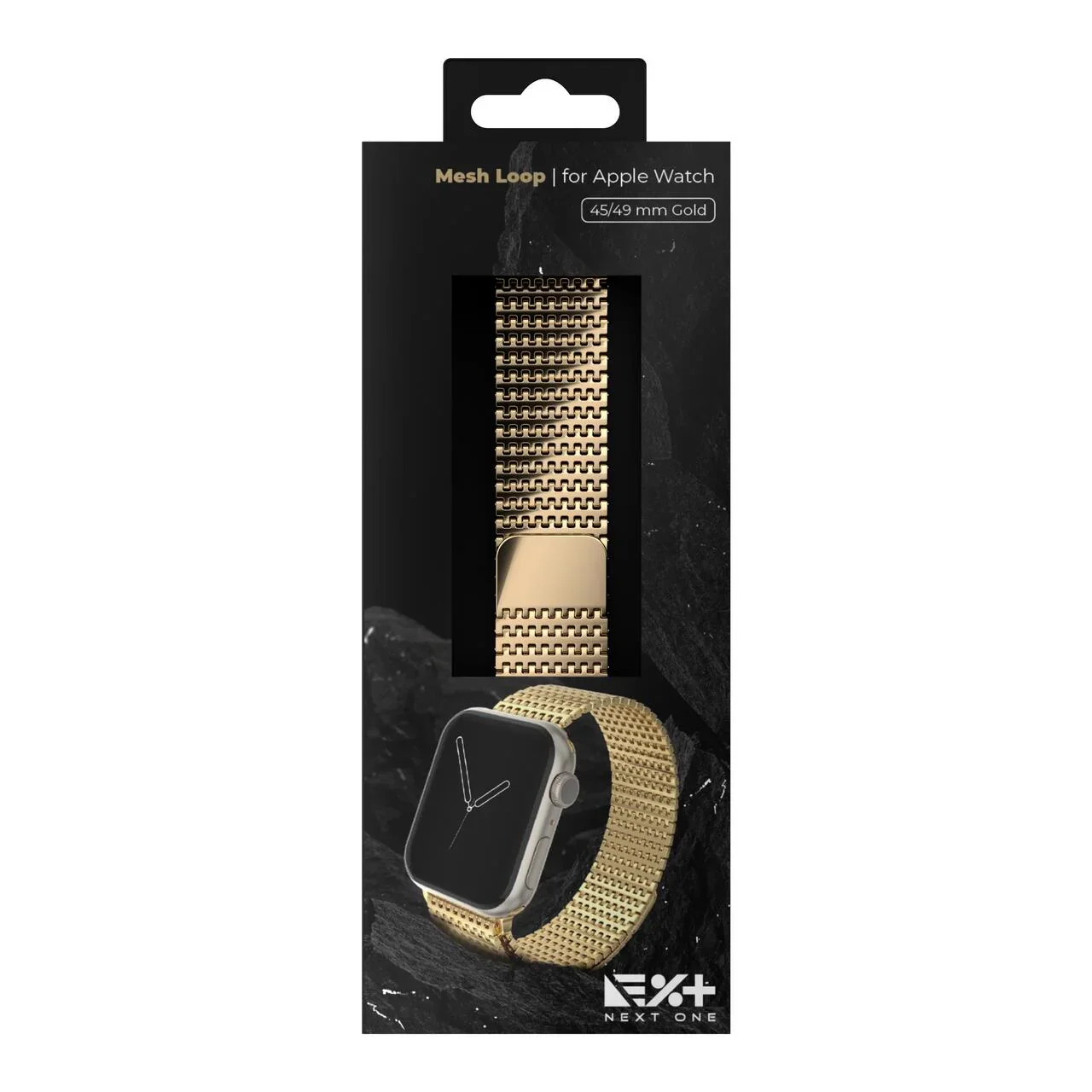 Curea metalica MESH NOA pentru Apple Watch 44/45/49 mm, Auriu - Image 5