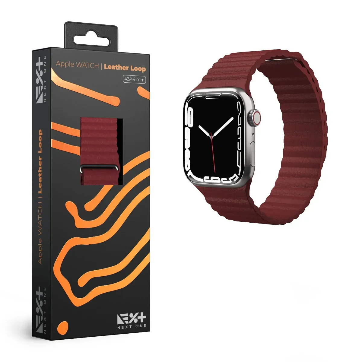 Curea NOA Leather Loop pentru Apple Watch 42-44mm, Claret - Image 2