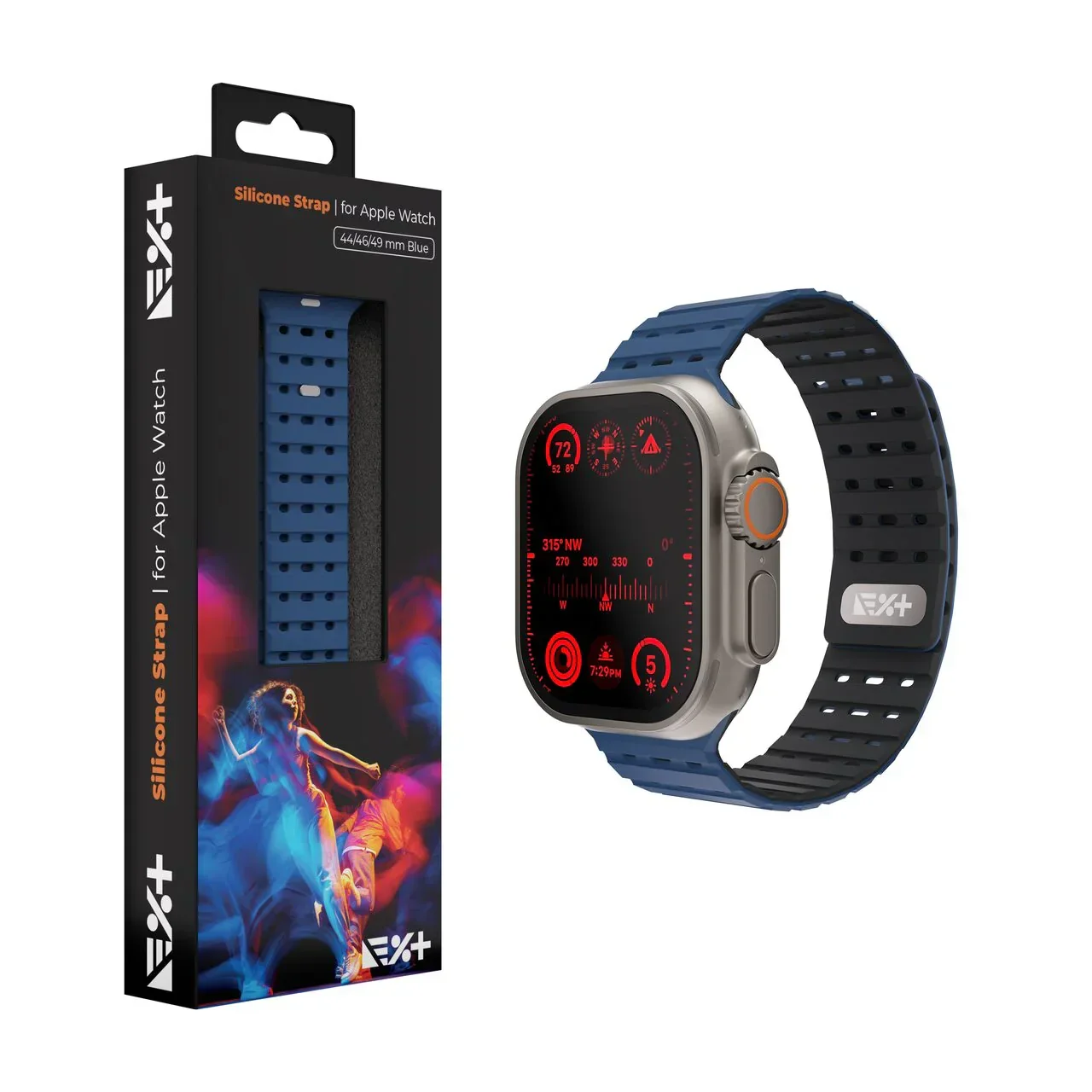 Curea NOA pentru Apple Watch 46/49 mm, Silicon, Albastru