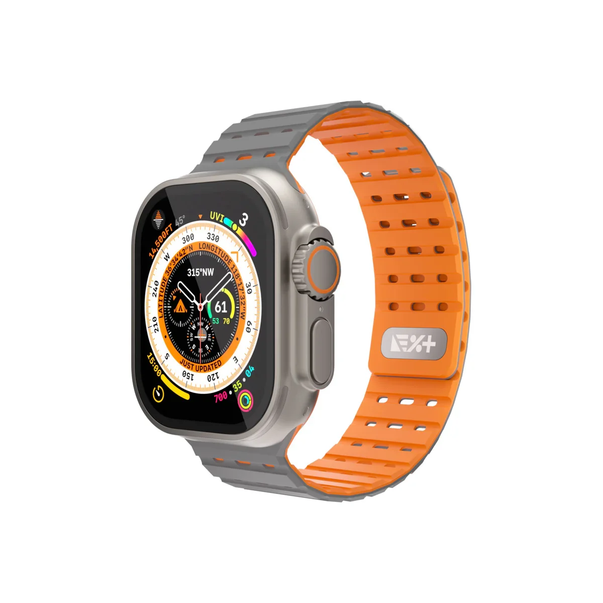 Curea NOA pentru Apple Watch 46/49 mm, Silicon, Gri/Portocaliu