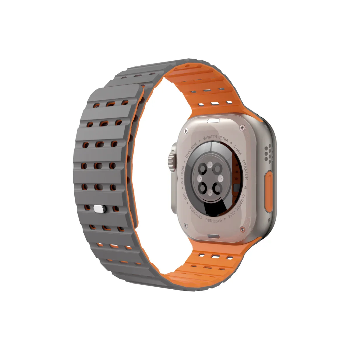 Curea NOA pentru Apple Watch 46/49 mm, Silicon, Gri/Portocaliu - Image 3