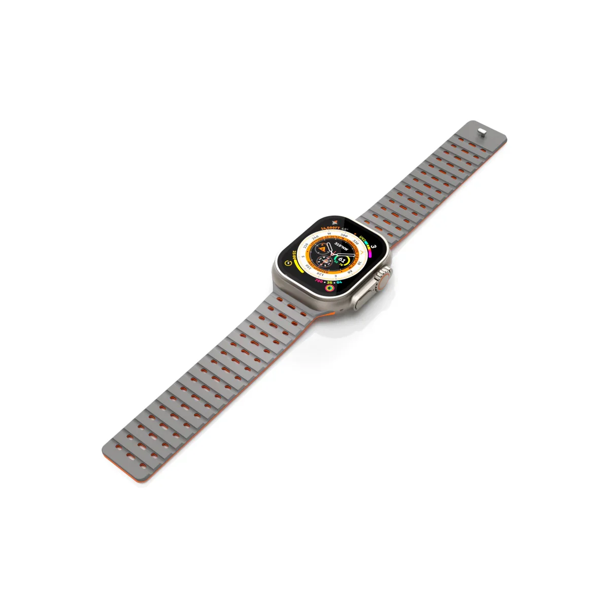Curea NOA pentru Apple Watch 46/49 mm, Silicon, Gri/Portocaliu - Image 5