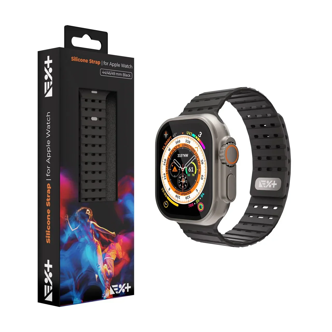 Curea NOA pentru Apple Watch 46/49 mm, Silicon, Negru