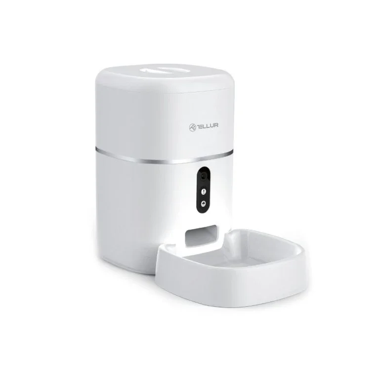 Dispenser hrana animale WiFi Tellur Smart, Camera UltraHD, 4L, Alb