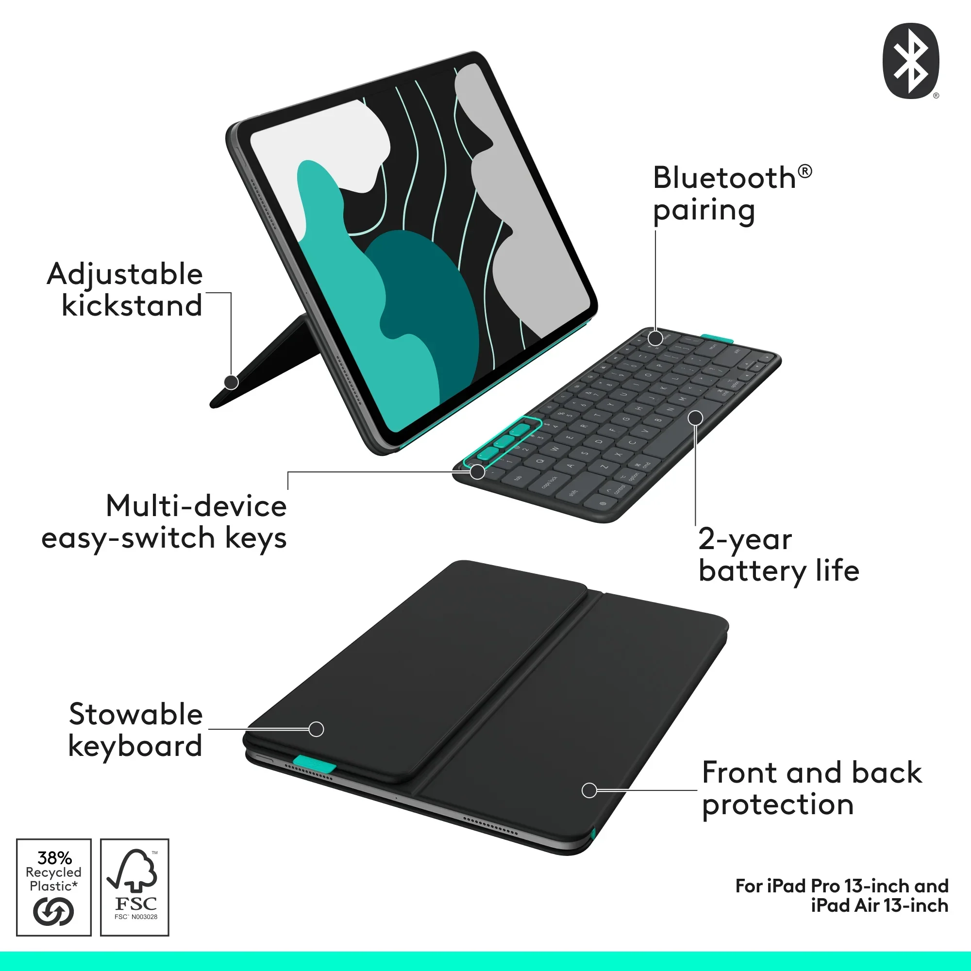 Husa cu tastatura Logitech Flip Folio pentru iPad Pro & Air 13", Grafit - Image 6